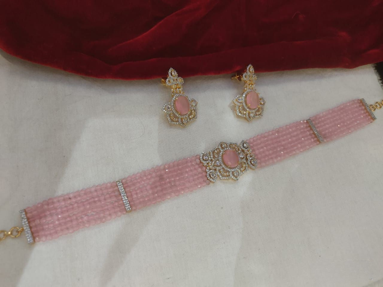 Light Pink Crystal choker with earrings