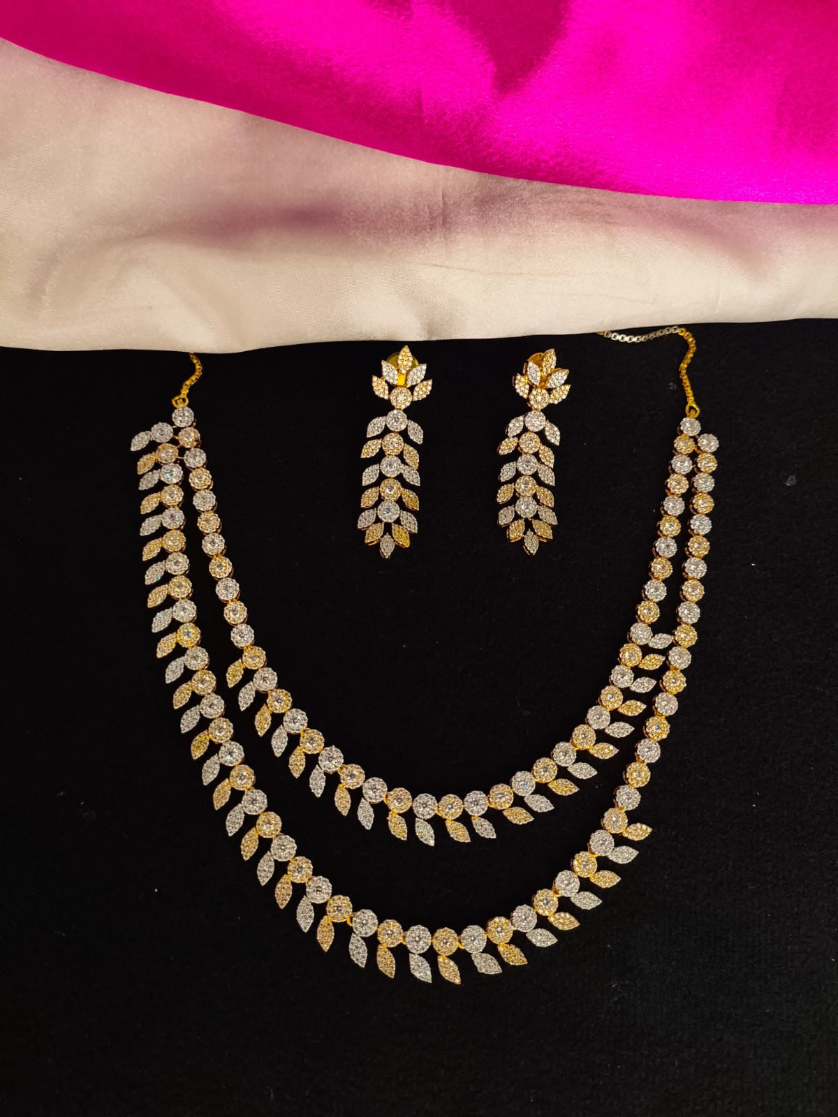 Dual tone two layer cz stone set with earrings