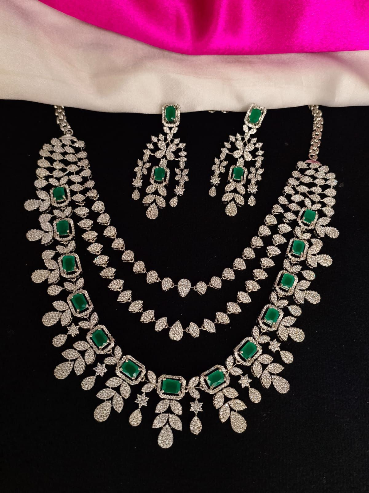 3 Layer Green Stone CZ set with Earrings