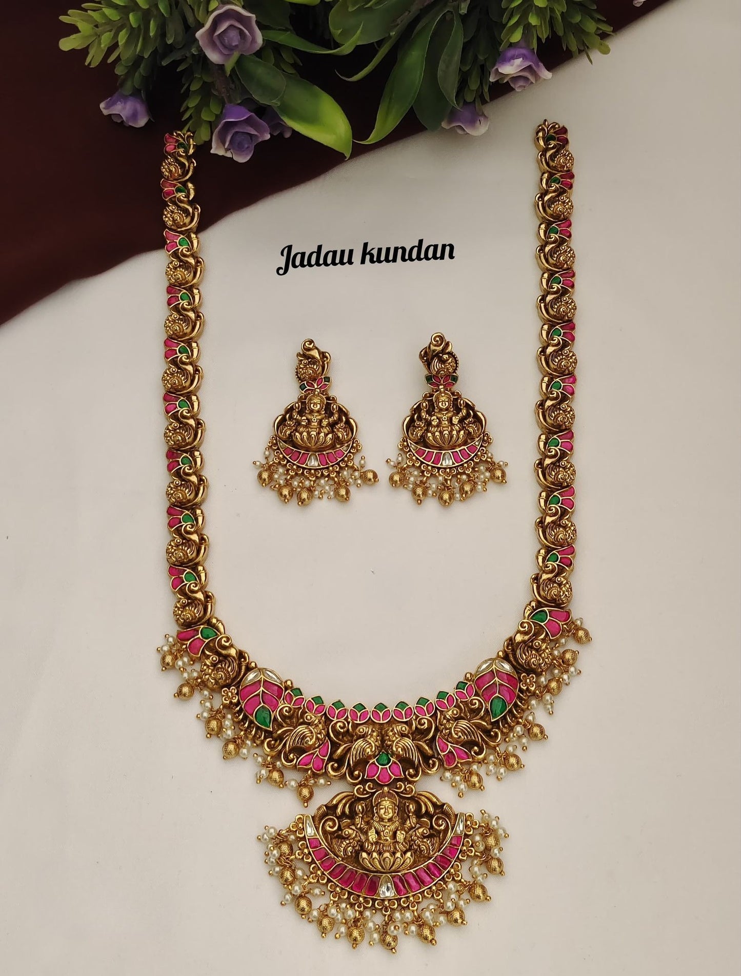 Long Haram jadau kundan set - Lakshmi pendant