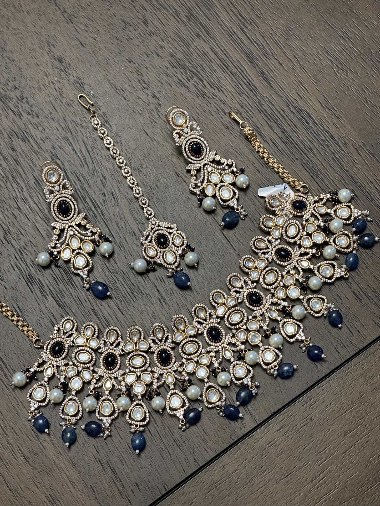 Navy Blue Heavy Kundan Choker set with Earrings & Mangtika