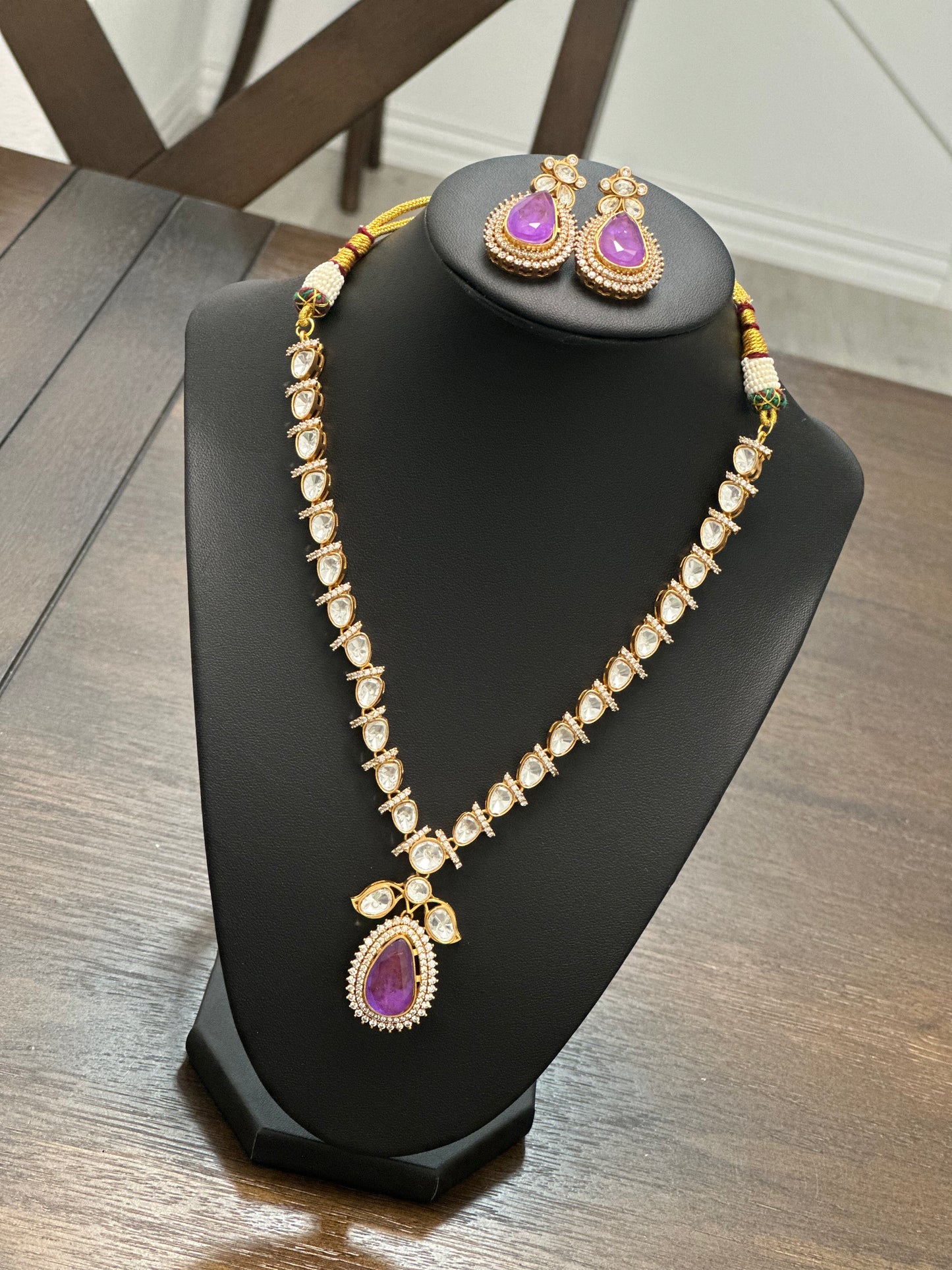 Polki kundan necklace set - lavender