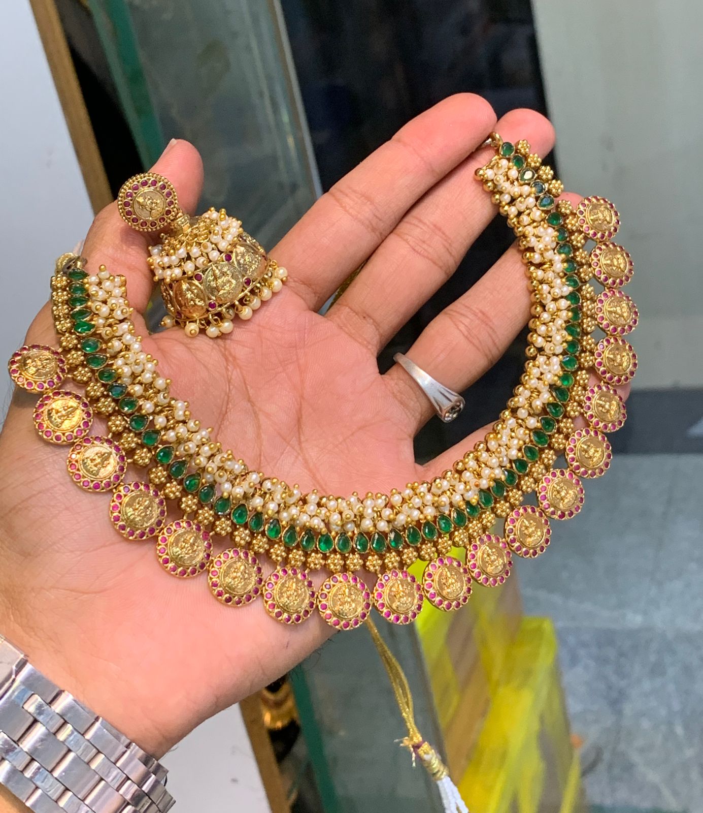 Pearl Cluster kaasu necklace set