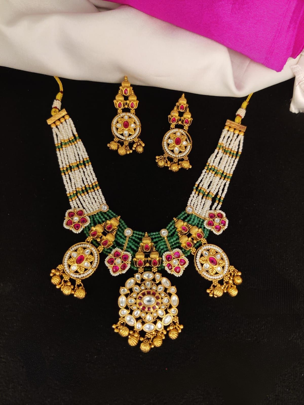 Traditional Rajwadi Design pearl Necklace Set