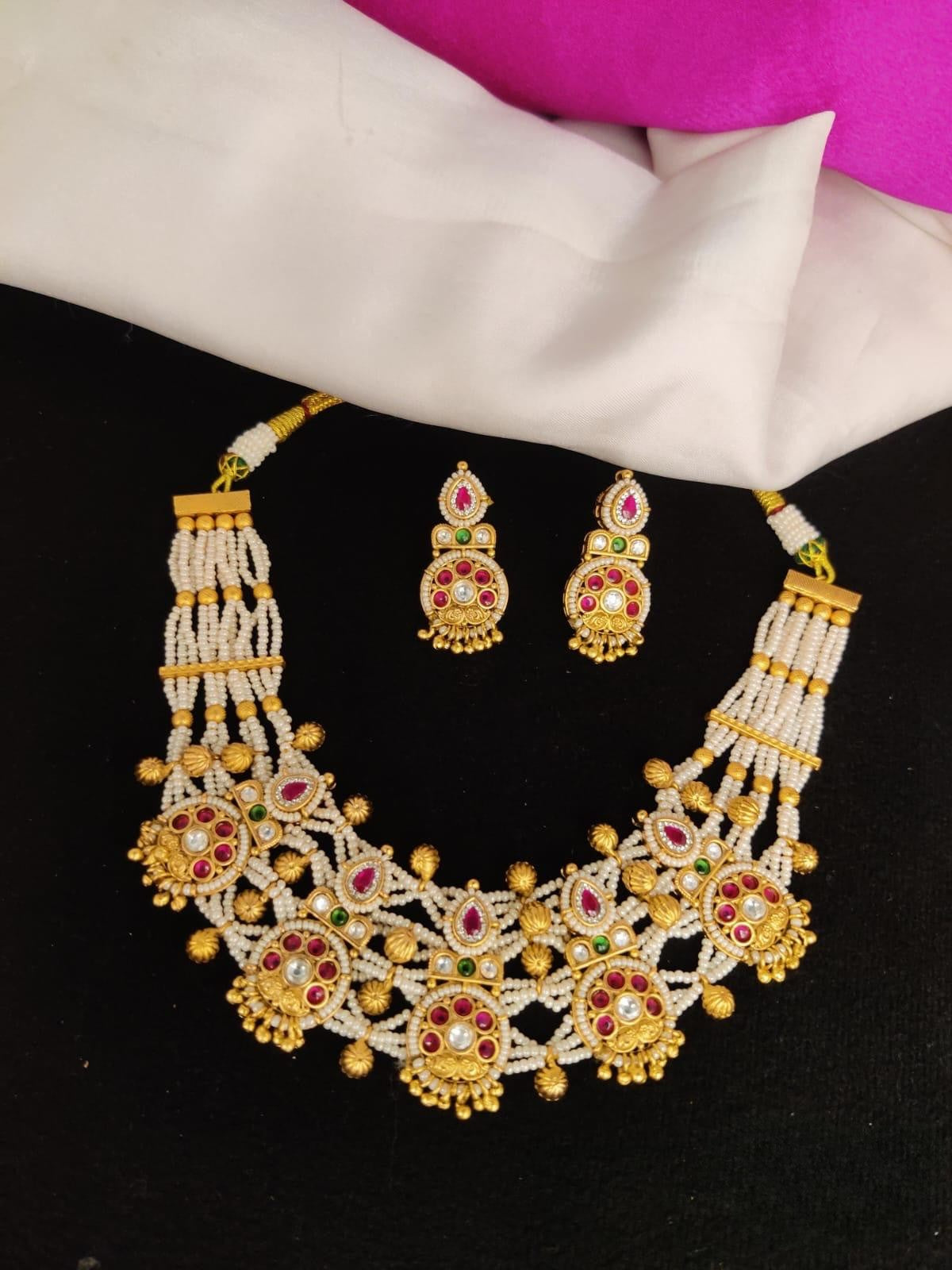 Pearl Cluster beads Necklace set - Rajwadi Design