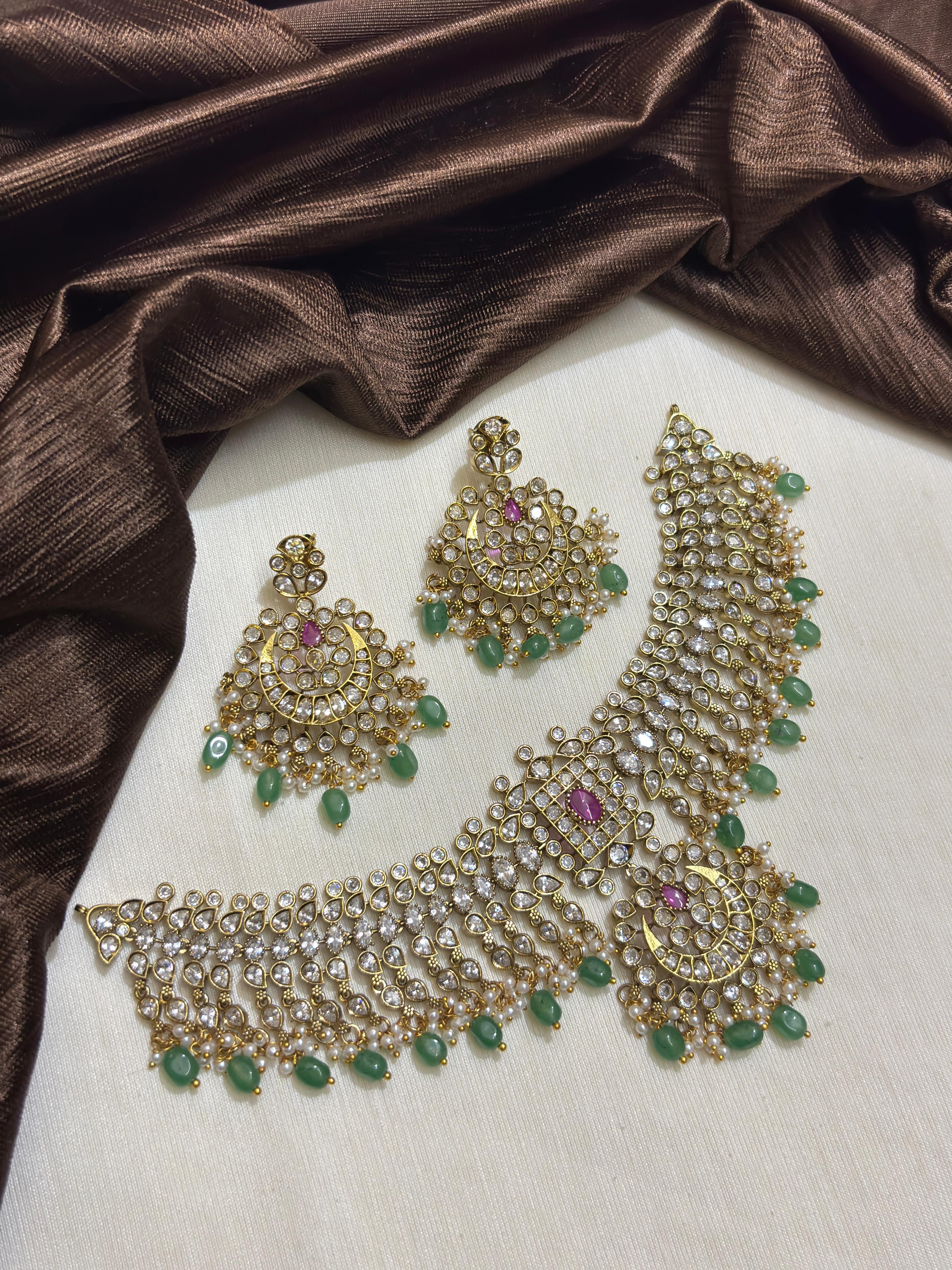 Chandbali Design Kundan Stones Choker Set With Earrings