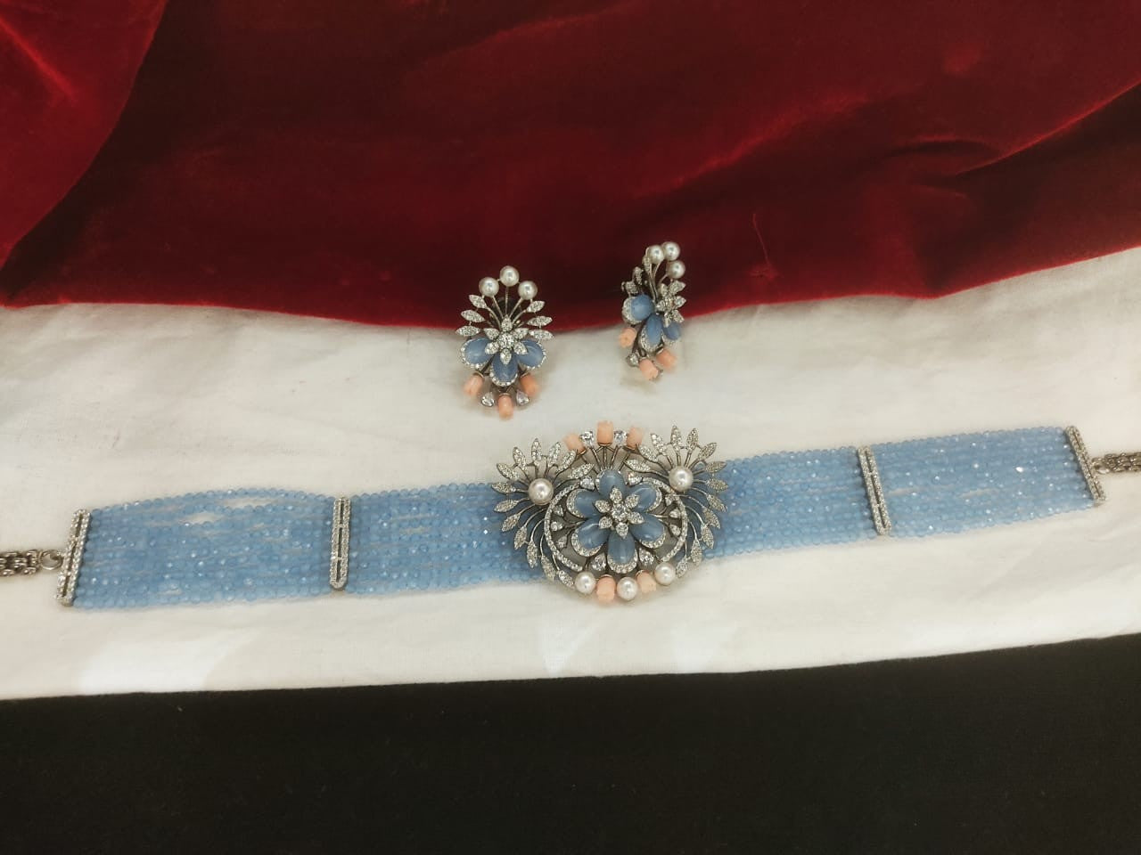 Blue crystal Choker with earrings