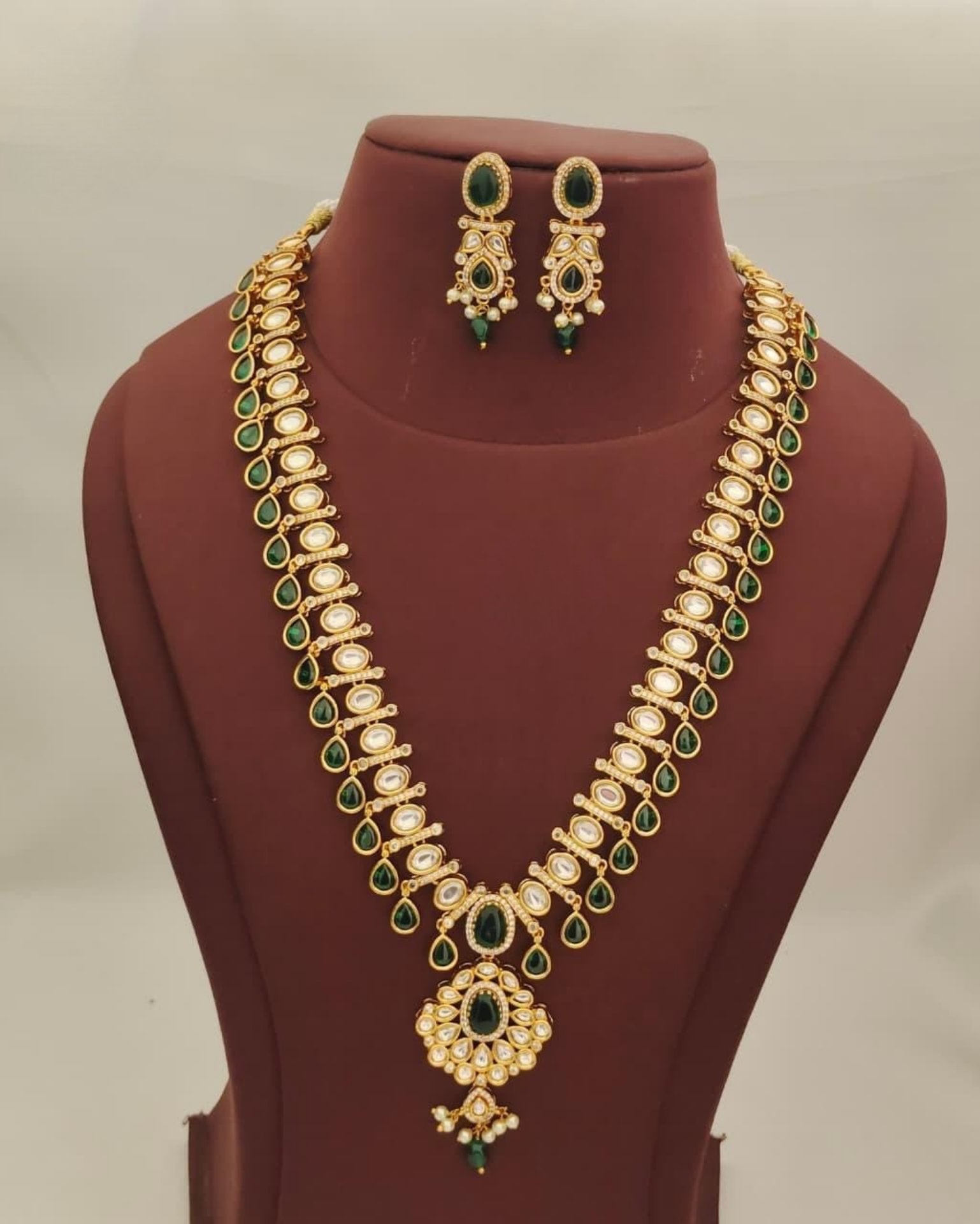 Green Stone Polki Kundan Set Long