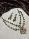 2 Layer Green Stone Mossionite Kundan & CZ Stone Set With Earrings