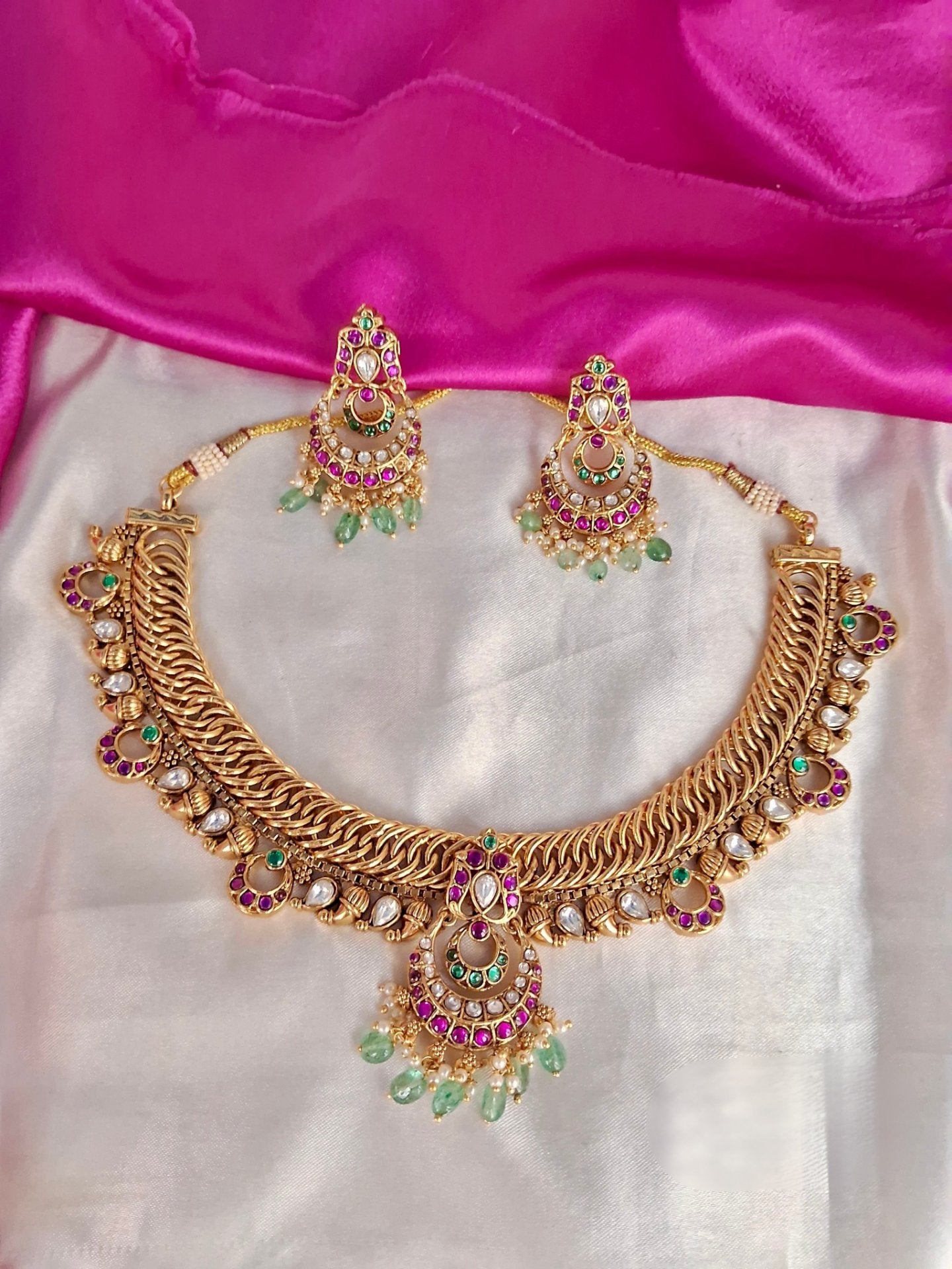 Jalebi Design Jadau Necklace Set with Chandbali Earrings