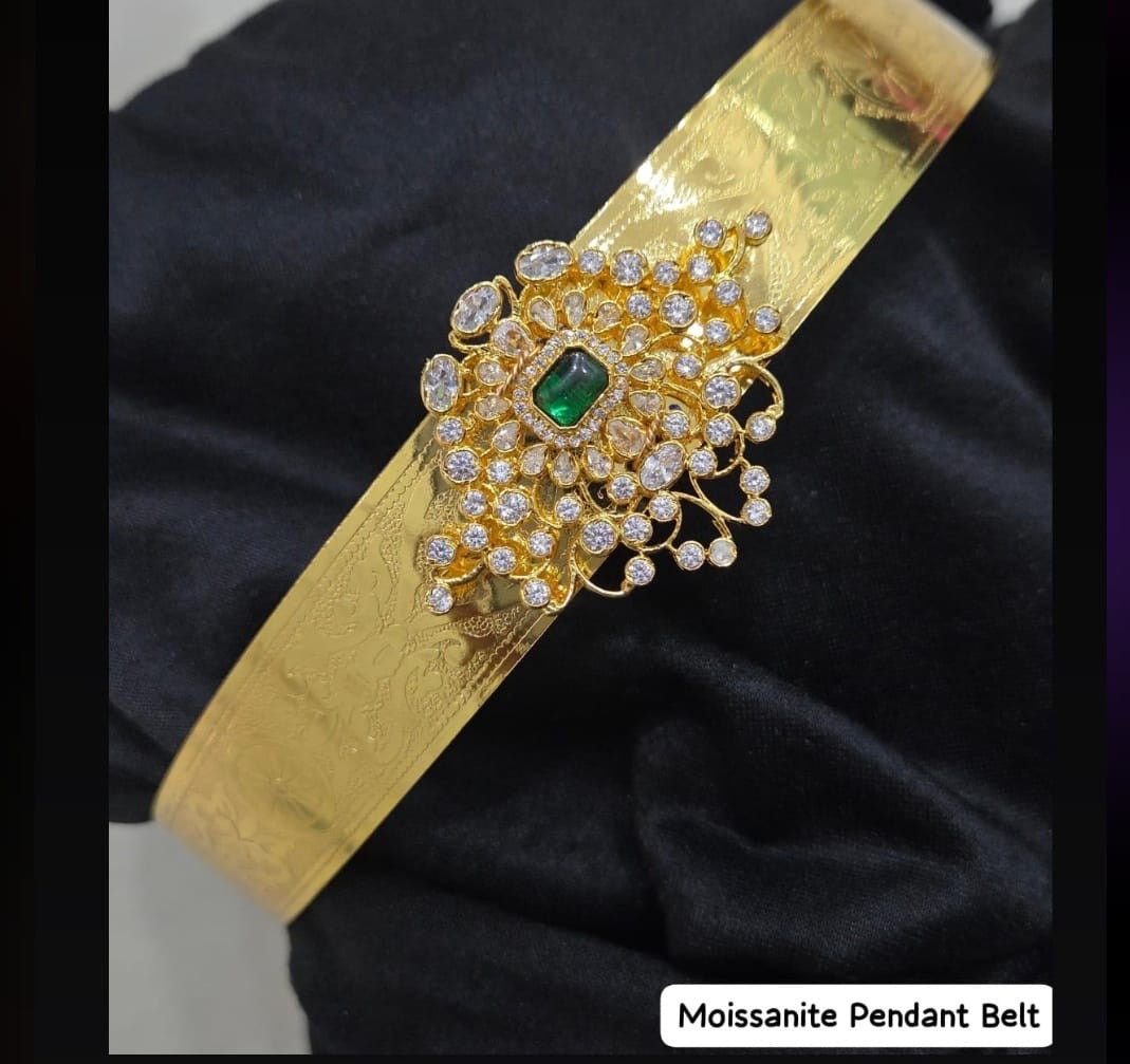Medium Teens Size Waist Belt With Mossionite Stone Pendant in Center