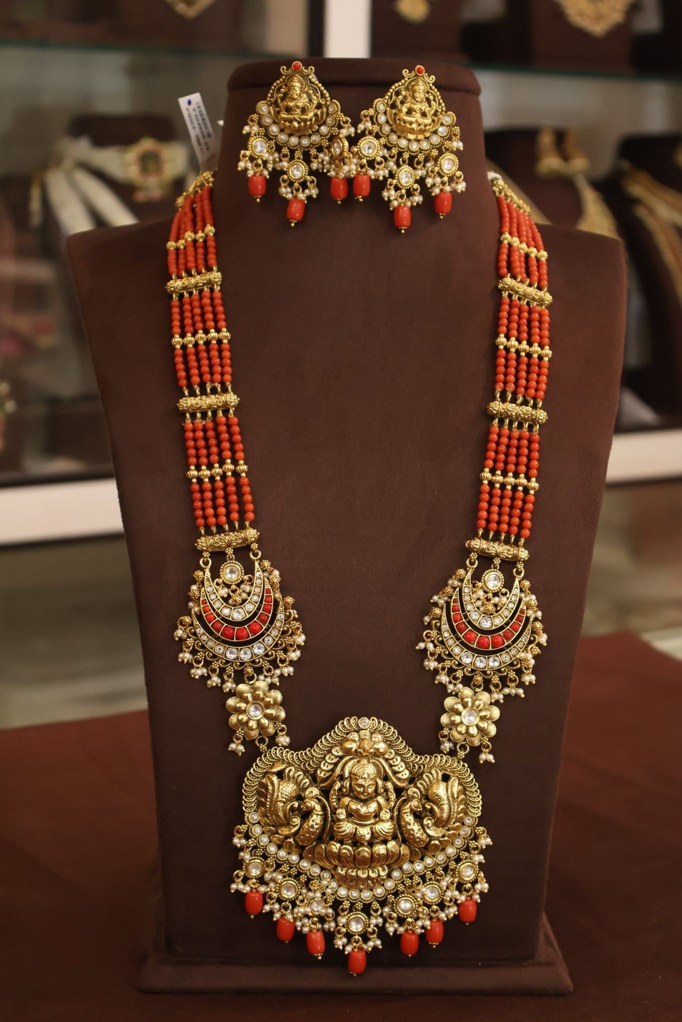 Coral Beads lakshmi pendant set
