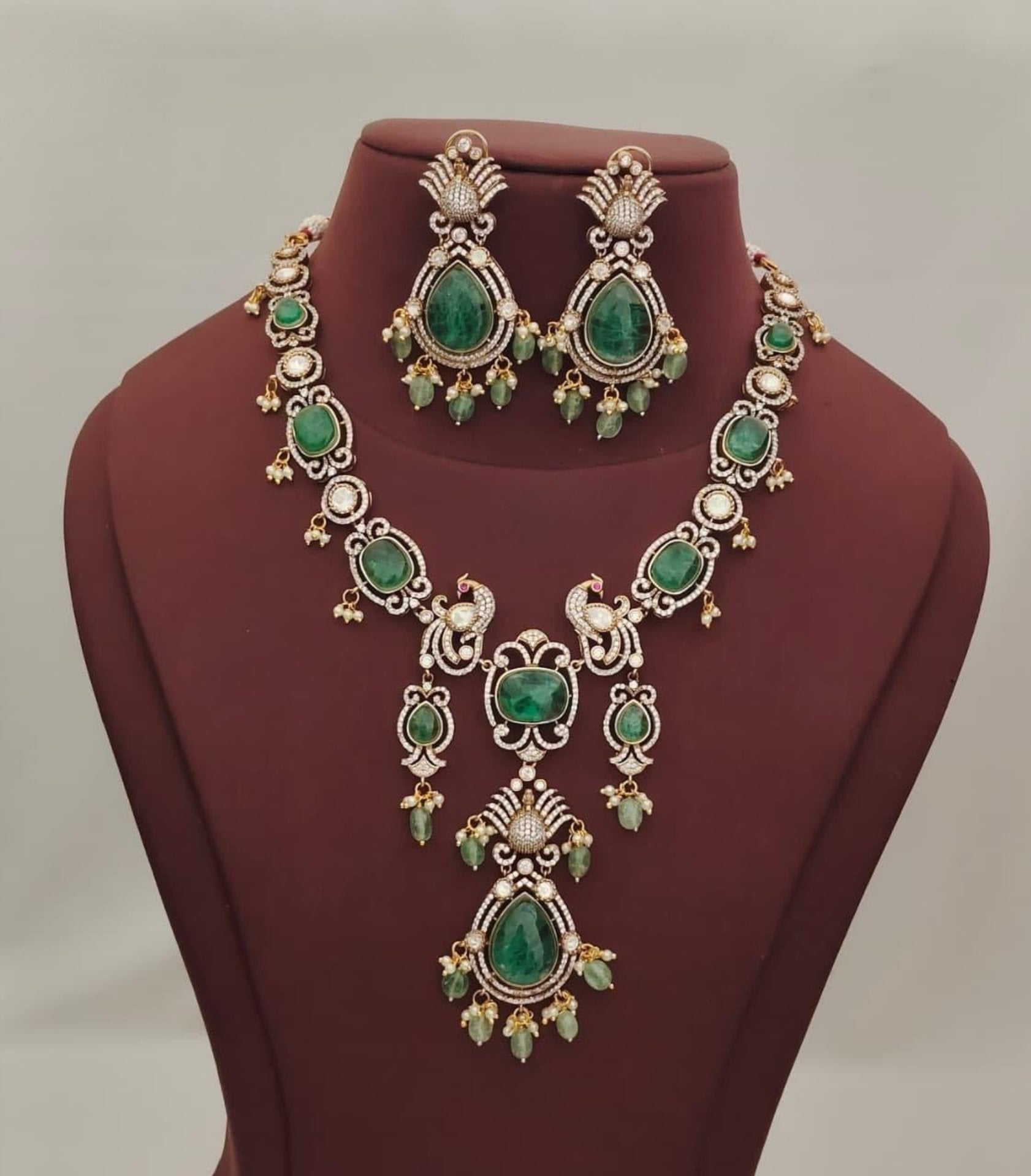 Peacock Design Victorian Finish Doublet Stone Kundan set