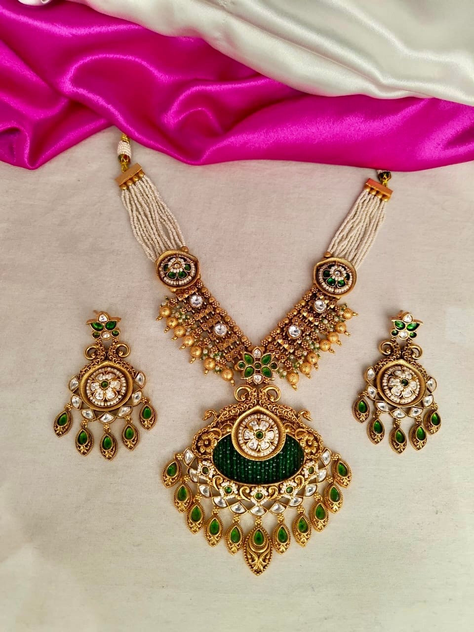 Rajwadi Design Pearl Necklace Set With Crystal Beads in 3 Colors