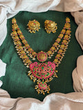 Two Layer Nakshi Finish Jadau Pendant Necklace With Jhumkas