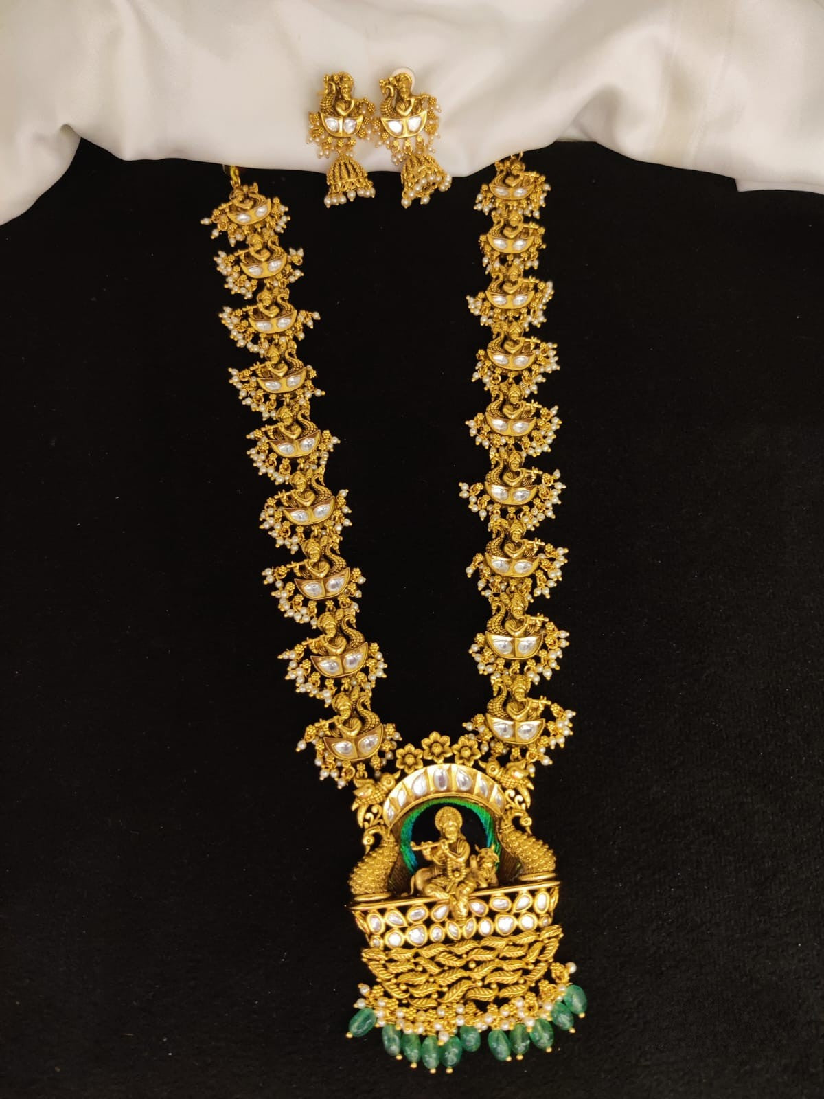Temple jewelery Long Necklace Set - Krishna Design