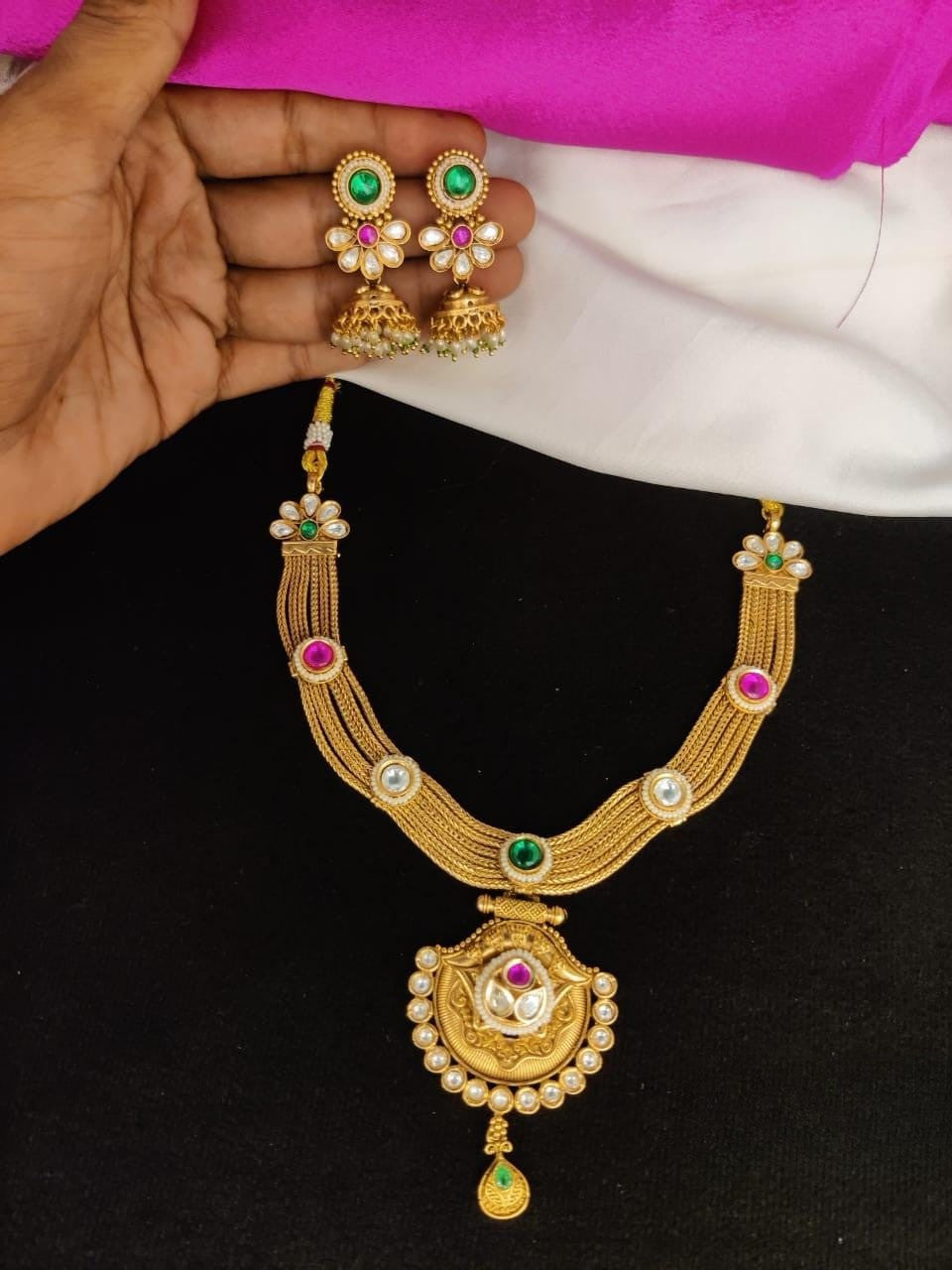 Traditional Design Necklace Set - Jhumkas