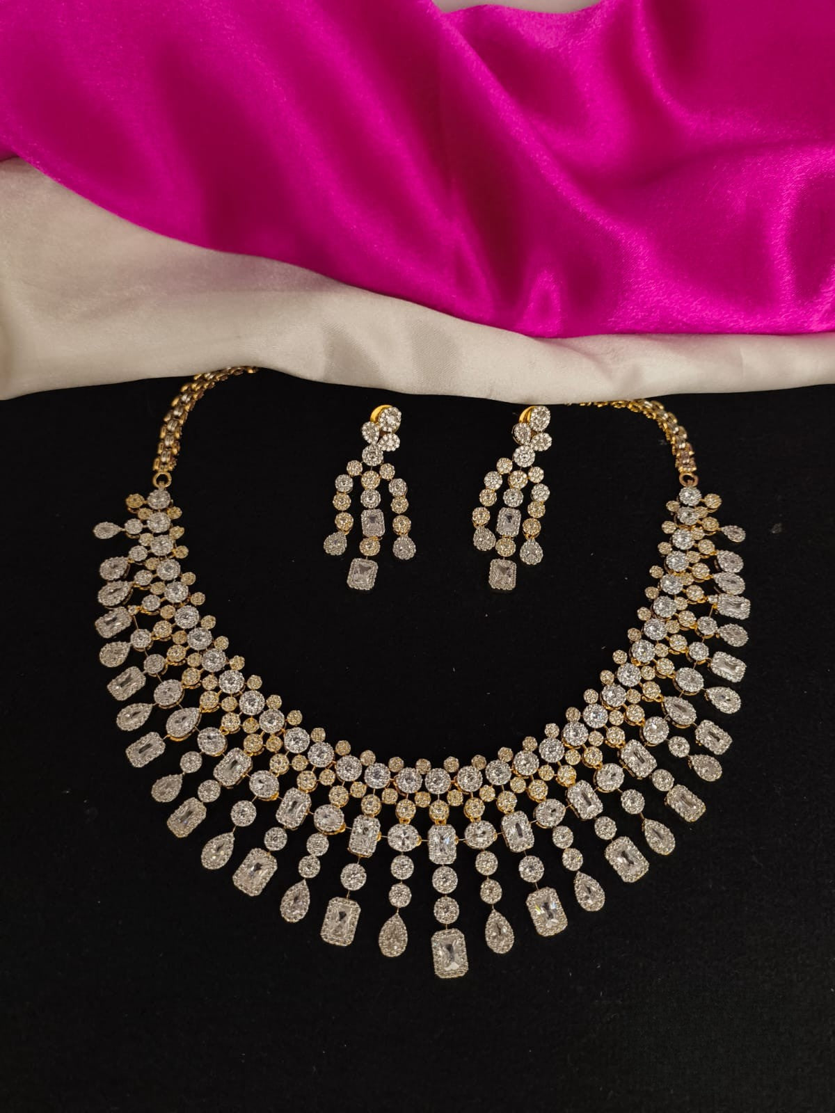 Dual Tone Swarovski stone necklace set with earrings