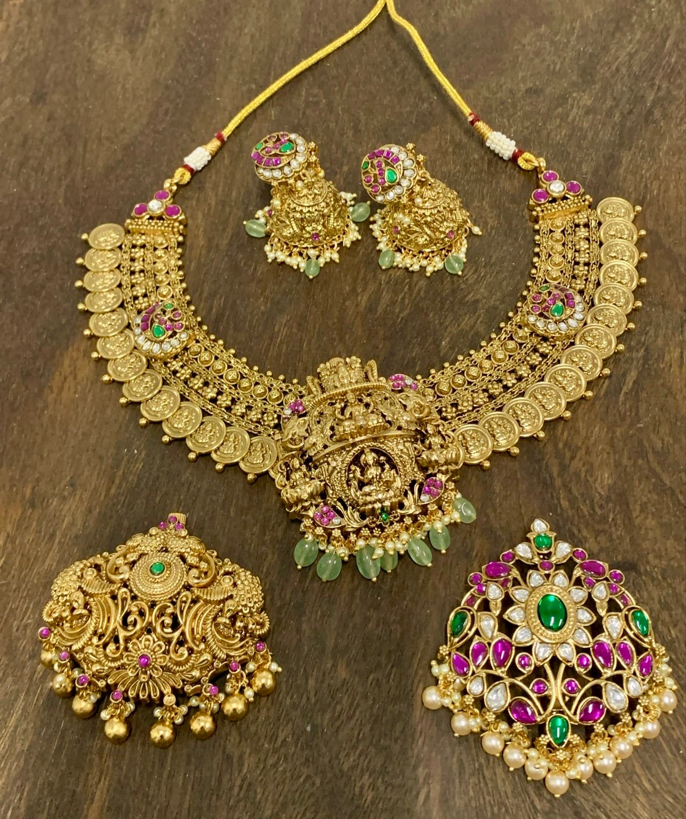 Changeable Pendant Kaasu Necklace Set With Earrings