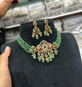 Green Crystal Beads Choker Set With Earrings