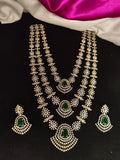 3 Layer Green Stone CZ Set With Stud Earrings