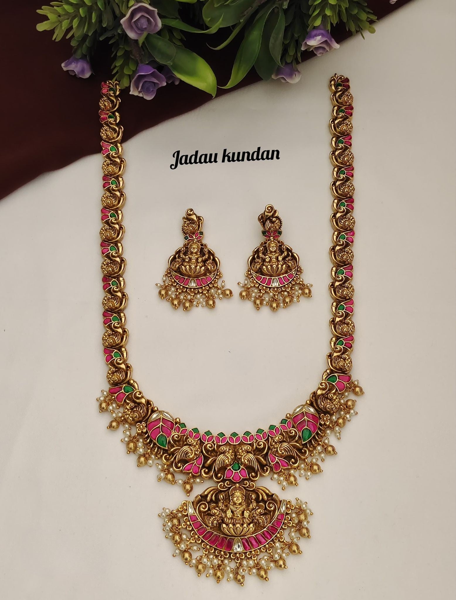 Long Haram jadau kundan set - Lakshmi pendant