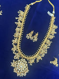 White Kundan Guttapusalu Long Haram with Earrings