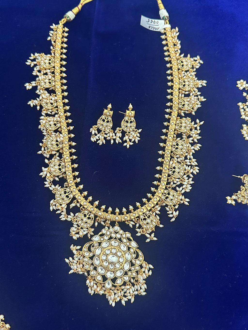White Kundan Guttapusalu Long Haram with Earrings