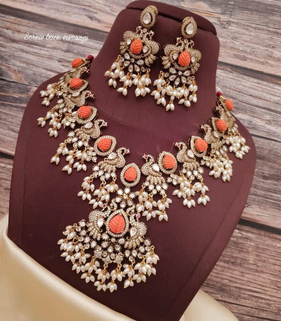 Peacock Design Coral Set