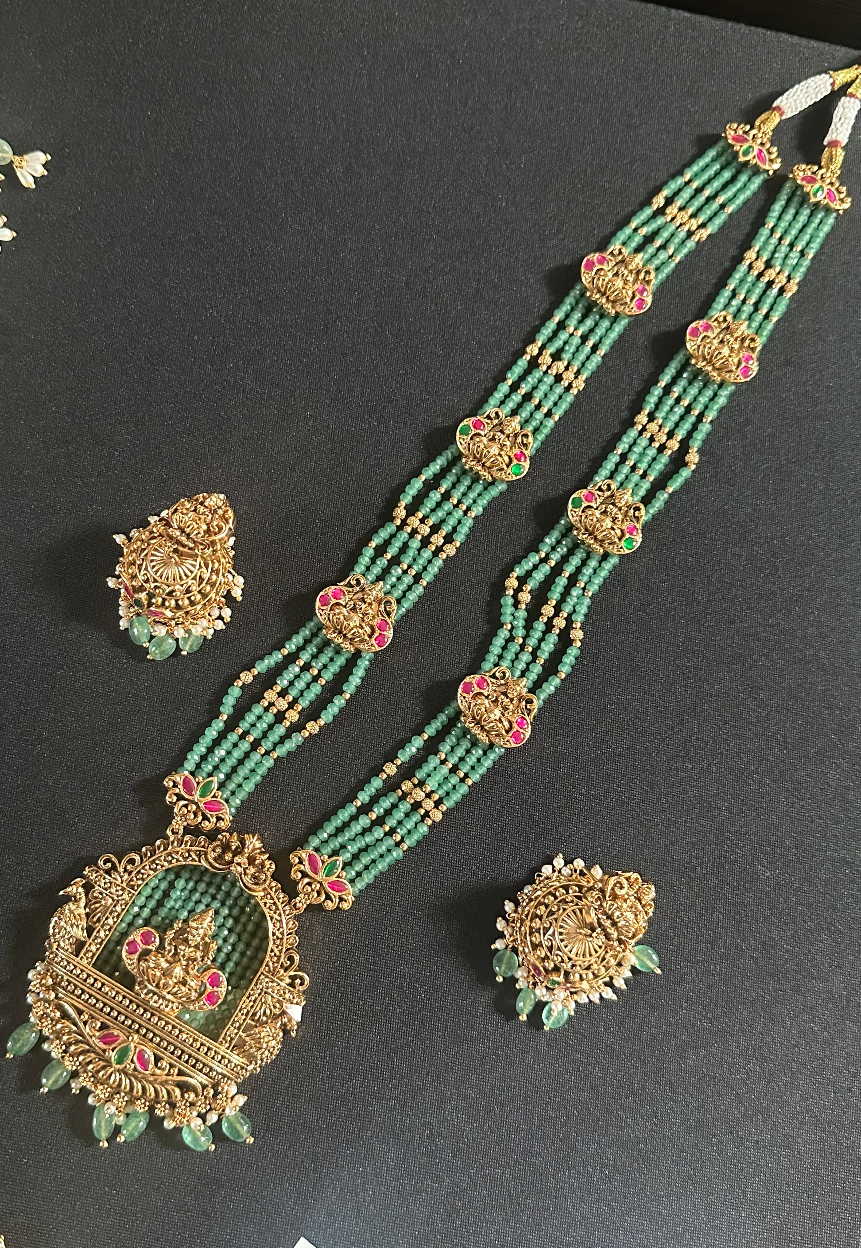 Green CZ Beads Pendant Set With Earrings