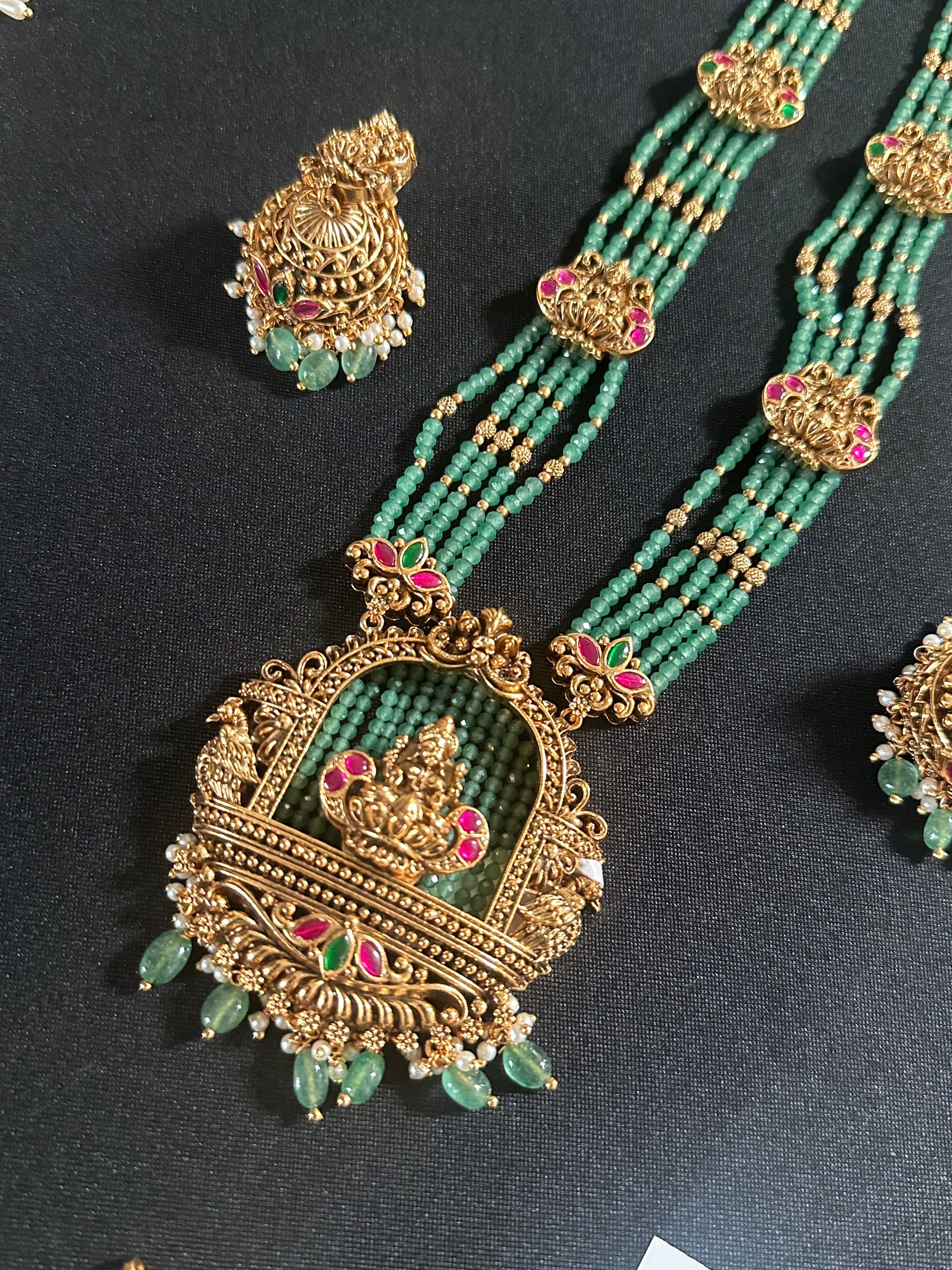 Green CZ Beads Pendant Set With Earrings