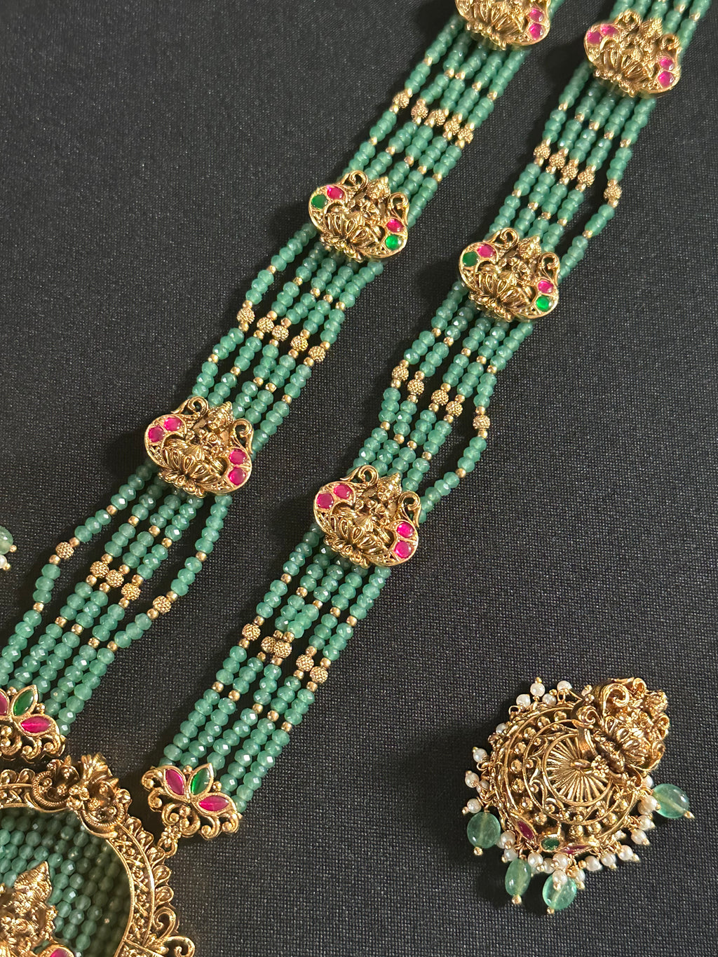 Green CZ Beads Pendant Set With Earrings