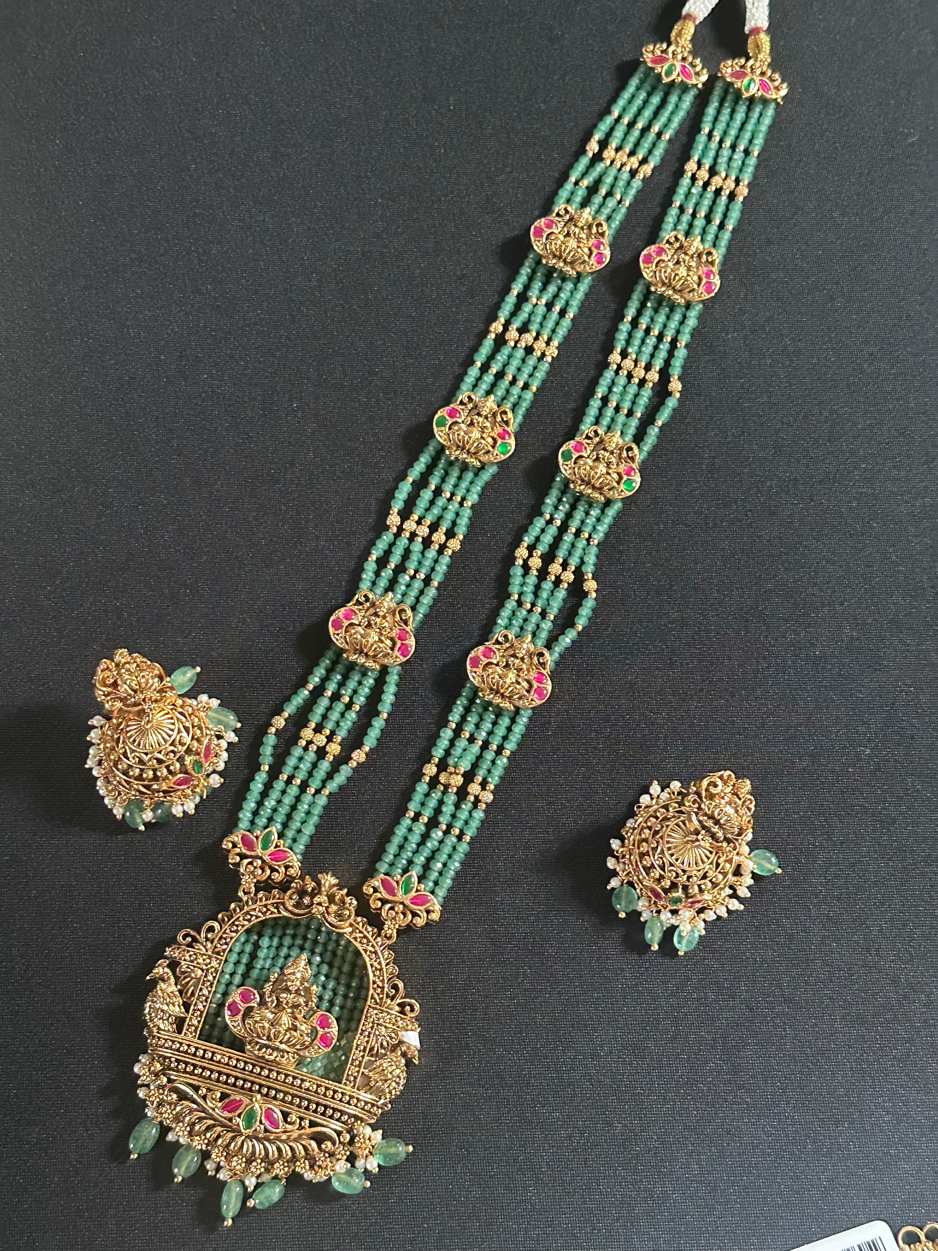 Green CZ Beads Pendant Set With Earrings