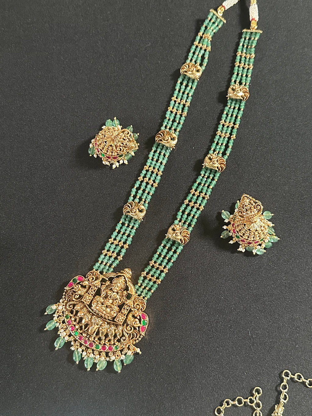 Green CZ Crystal Beads Pendant Set With Earrings