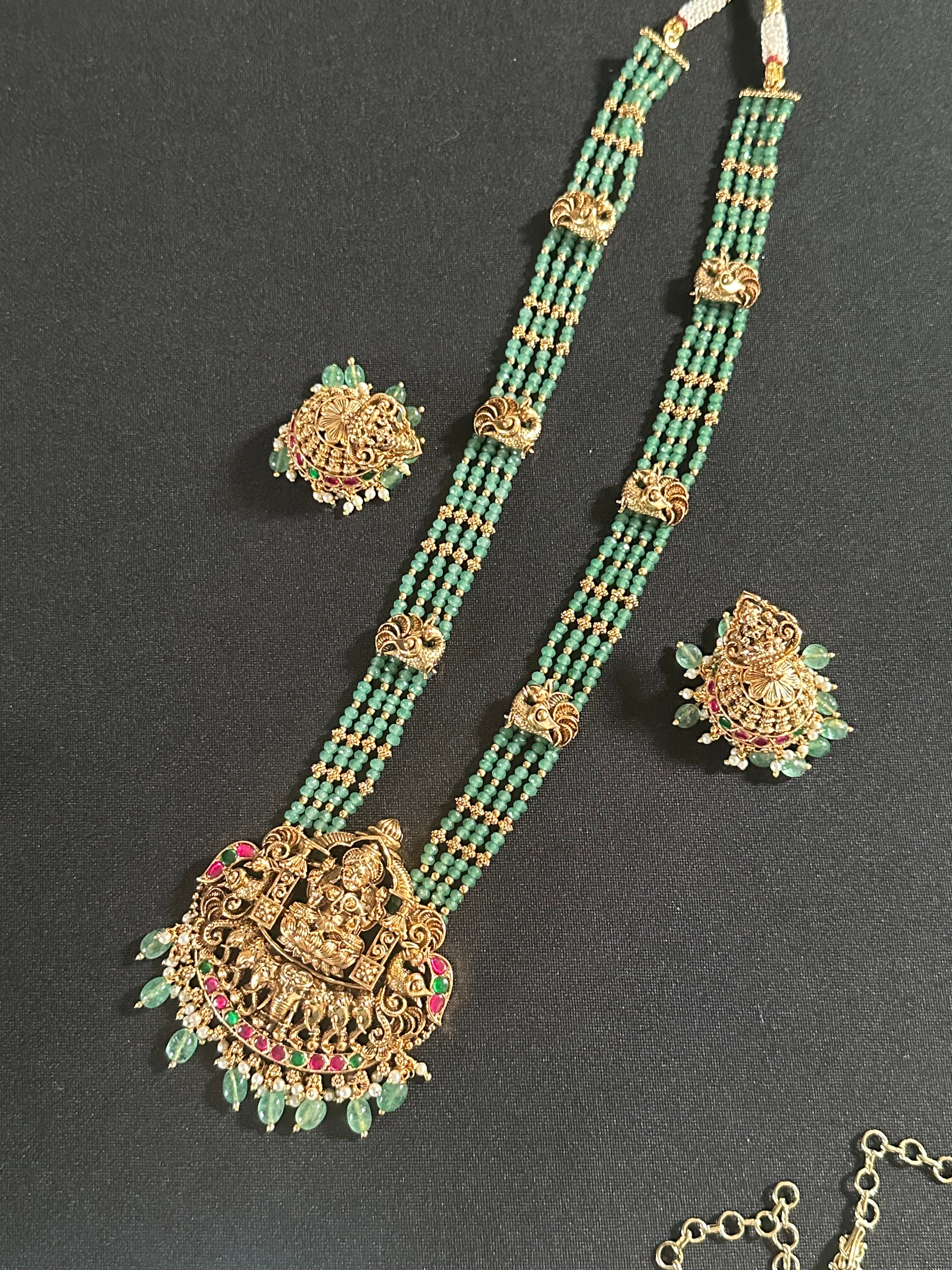 Green CZ Crystal Beads Pendant Set With Earrings