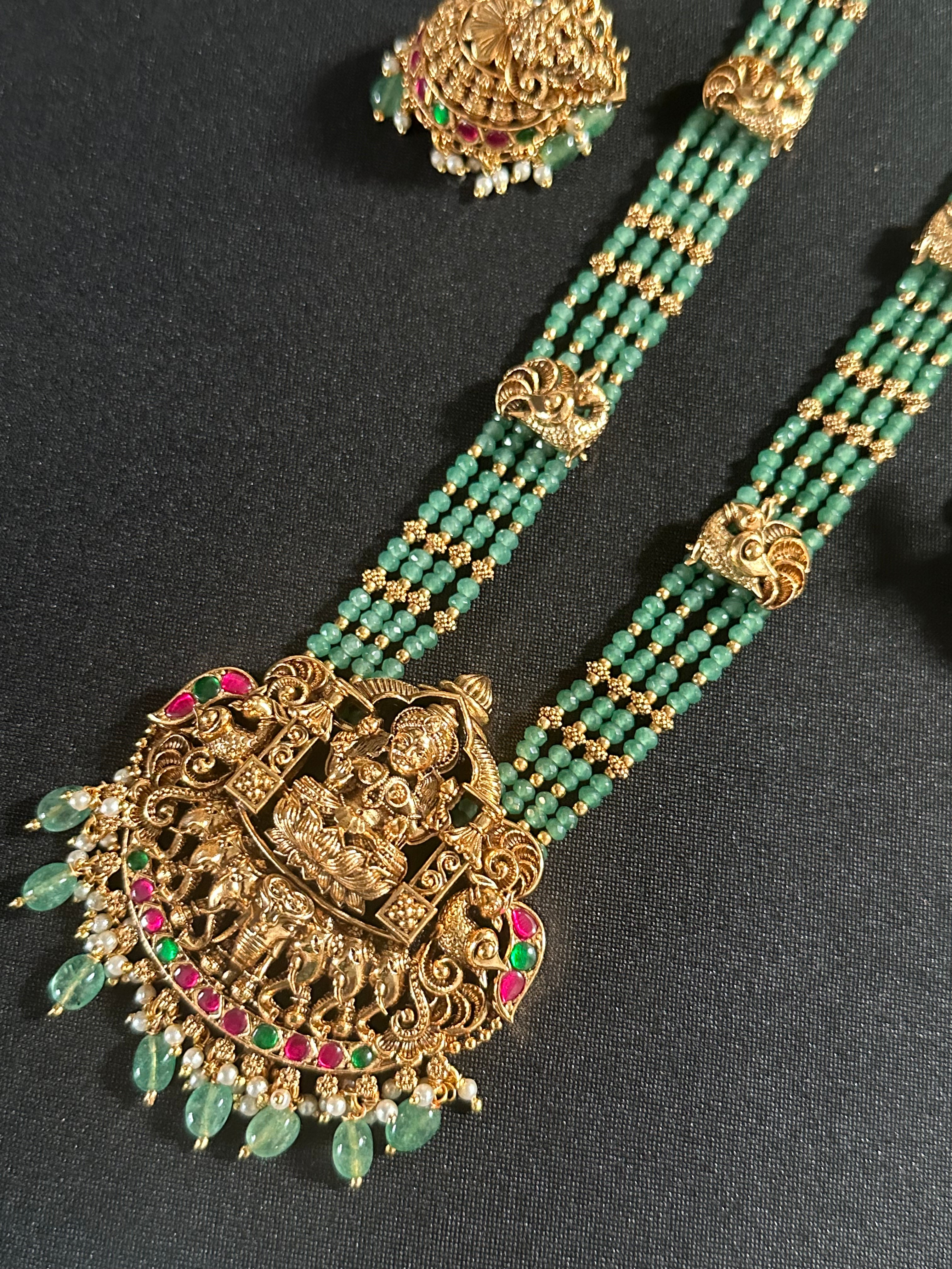 Green CZ Crystal Beads Pendant Set With Earrings