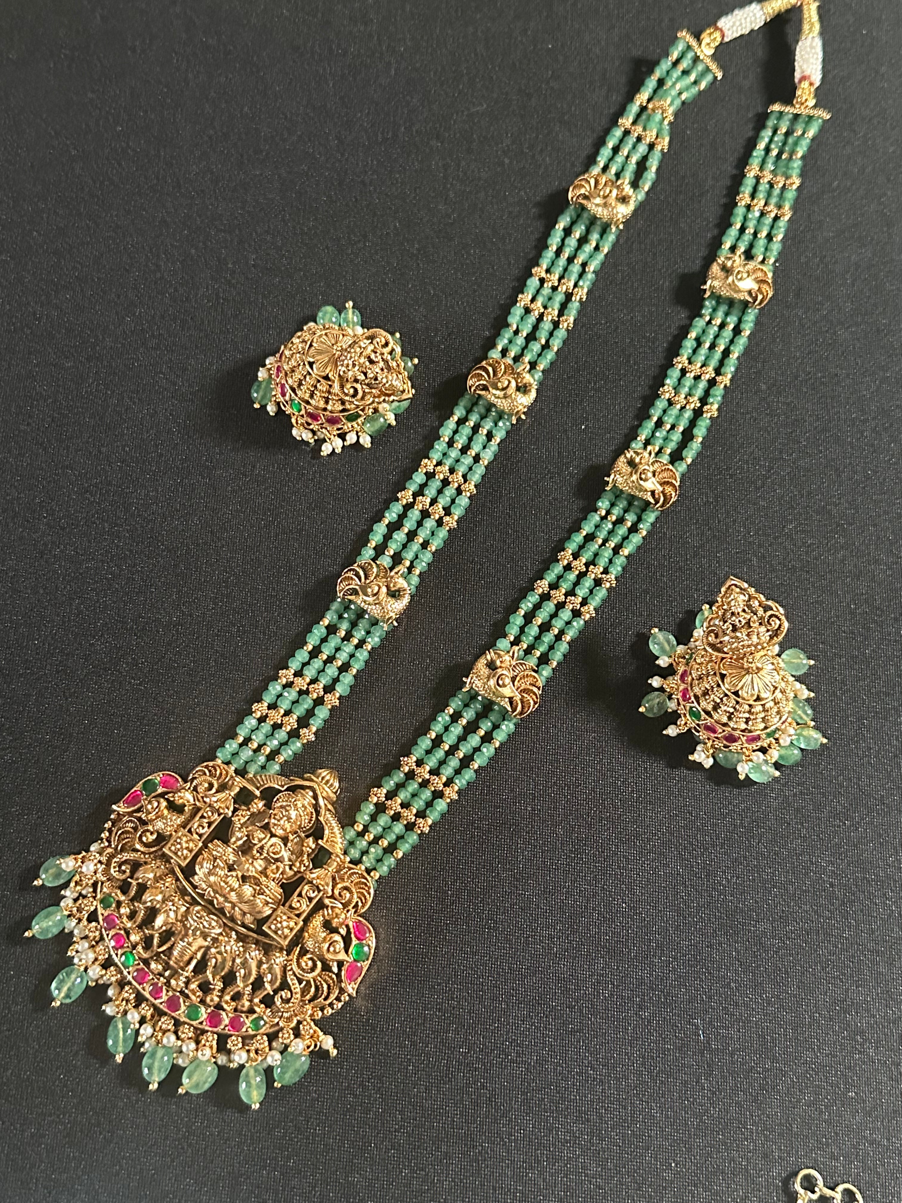 Green CZ Crystal Beads Pendant Set With Earrings