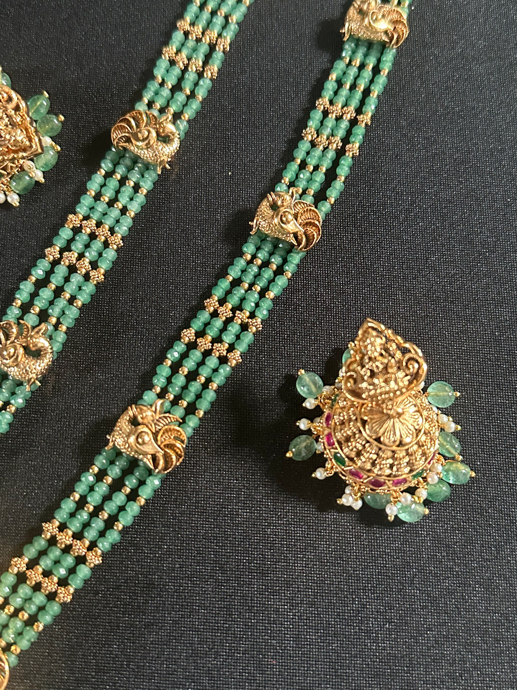 Green CZ Crystal Beads Pendant Set With Earrings