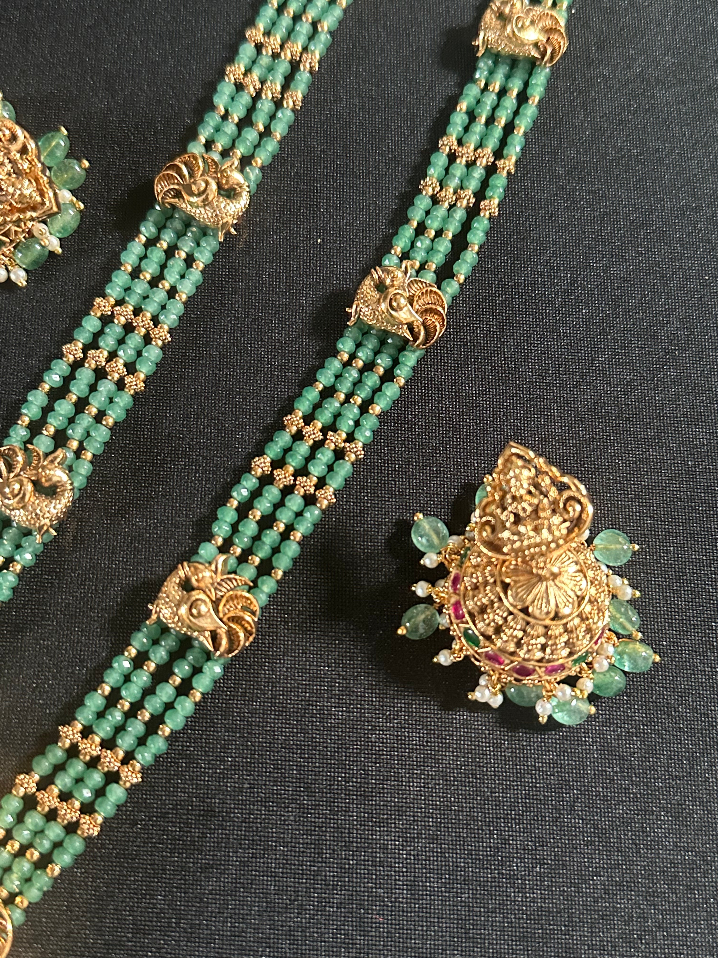 Green CZ Crystal Beads Pendant Set With Earrings