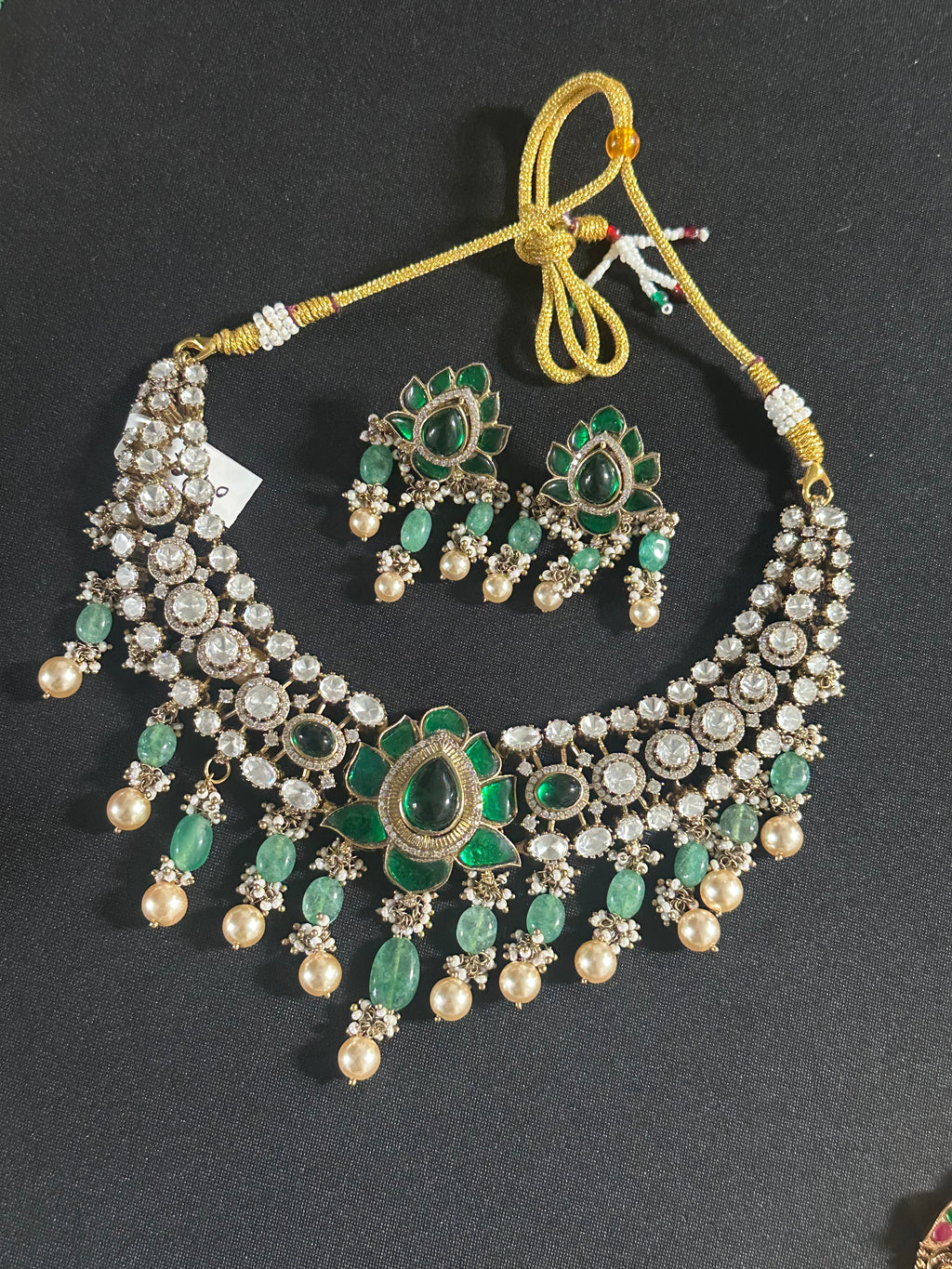 Green Mossionite Kundan Set With Earrings