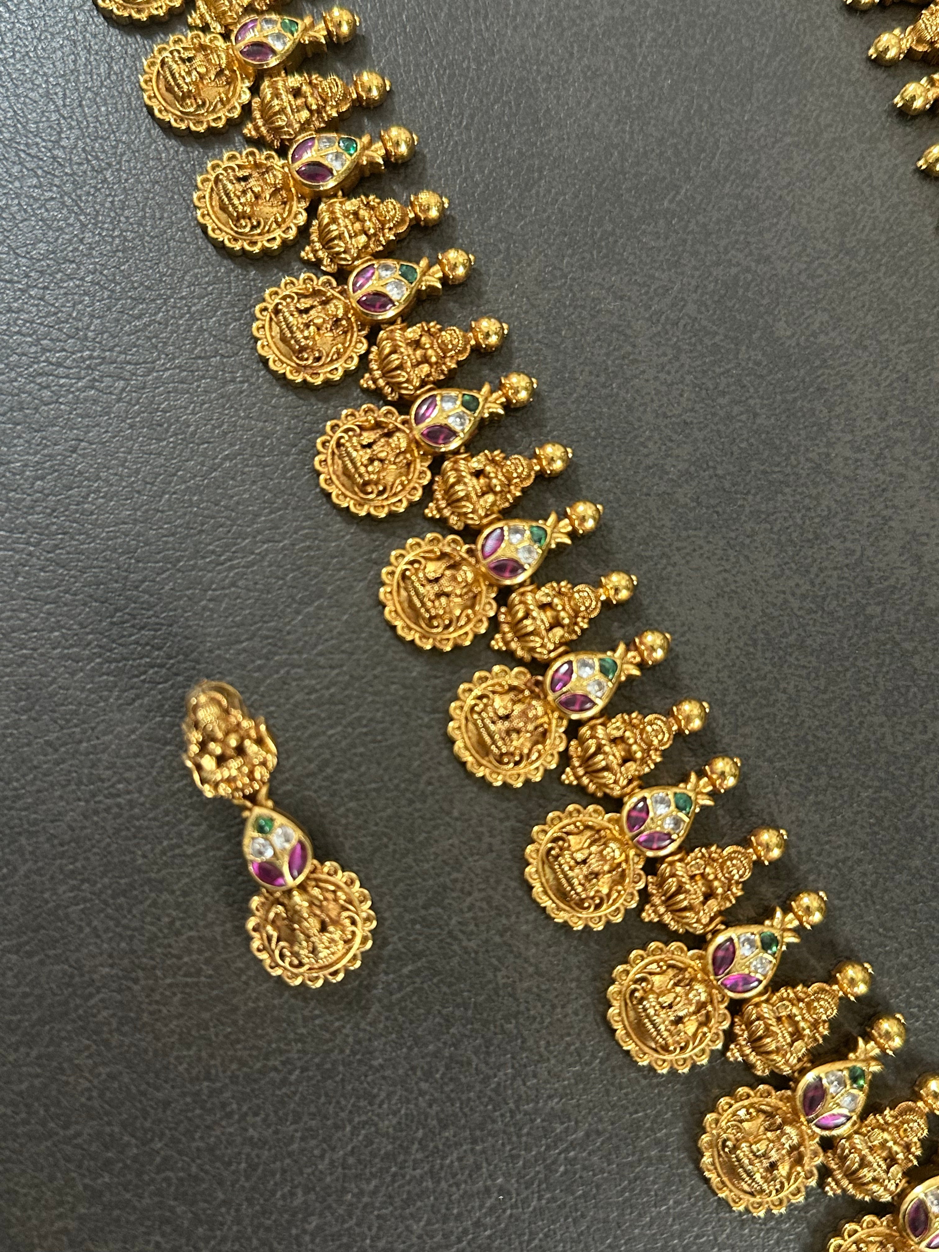Traditional Long Kaasu Mala set With Earrings