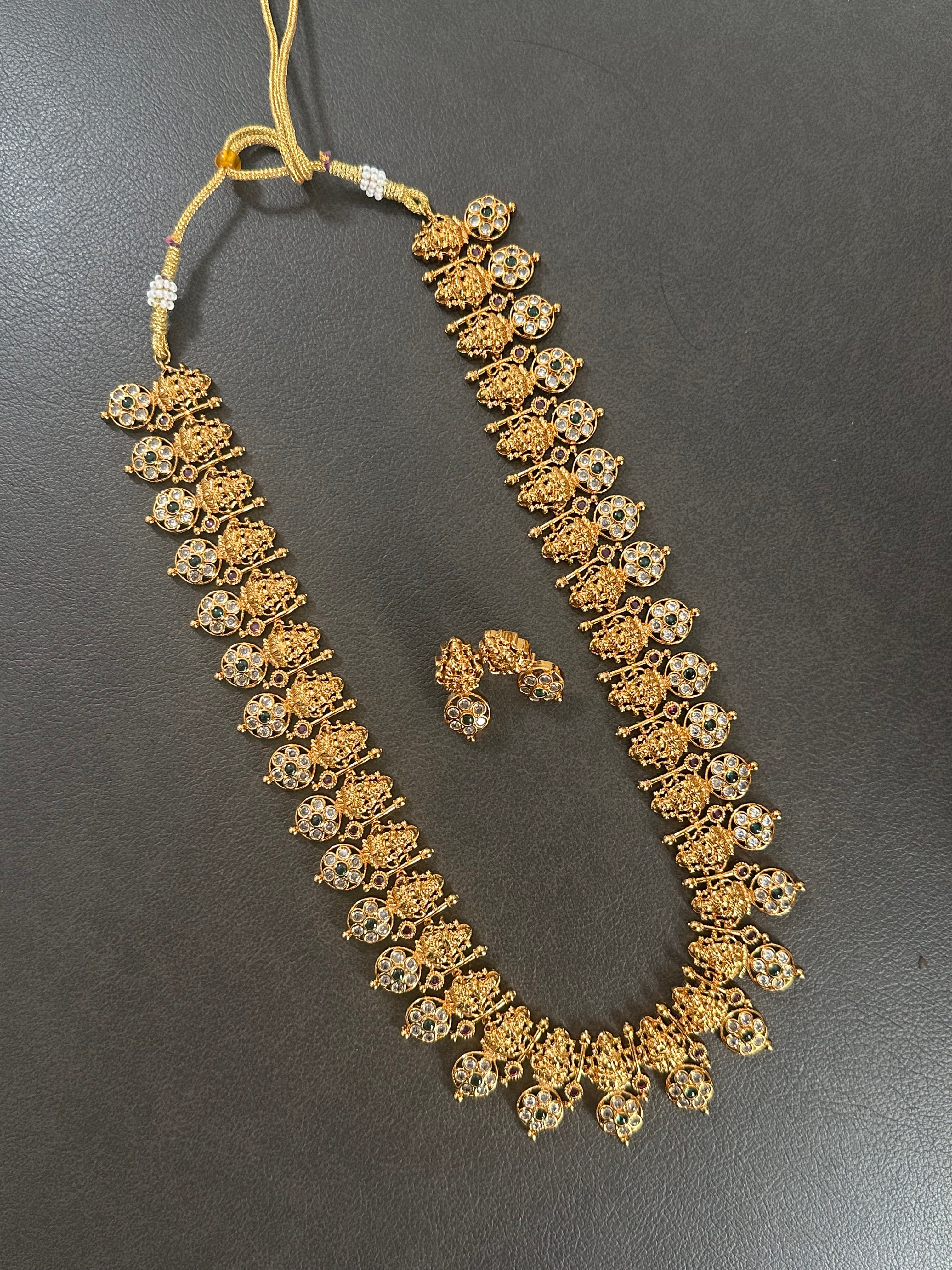 Lakshmi Design Kaasu Mala  Necklace Set Long With Earrings