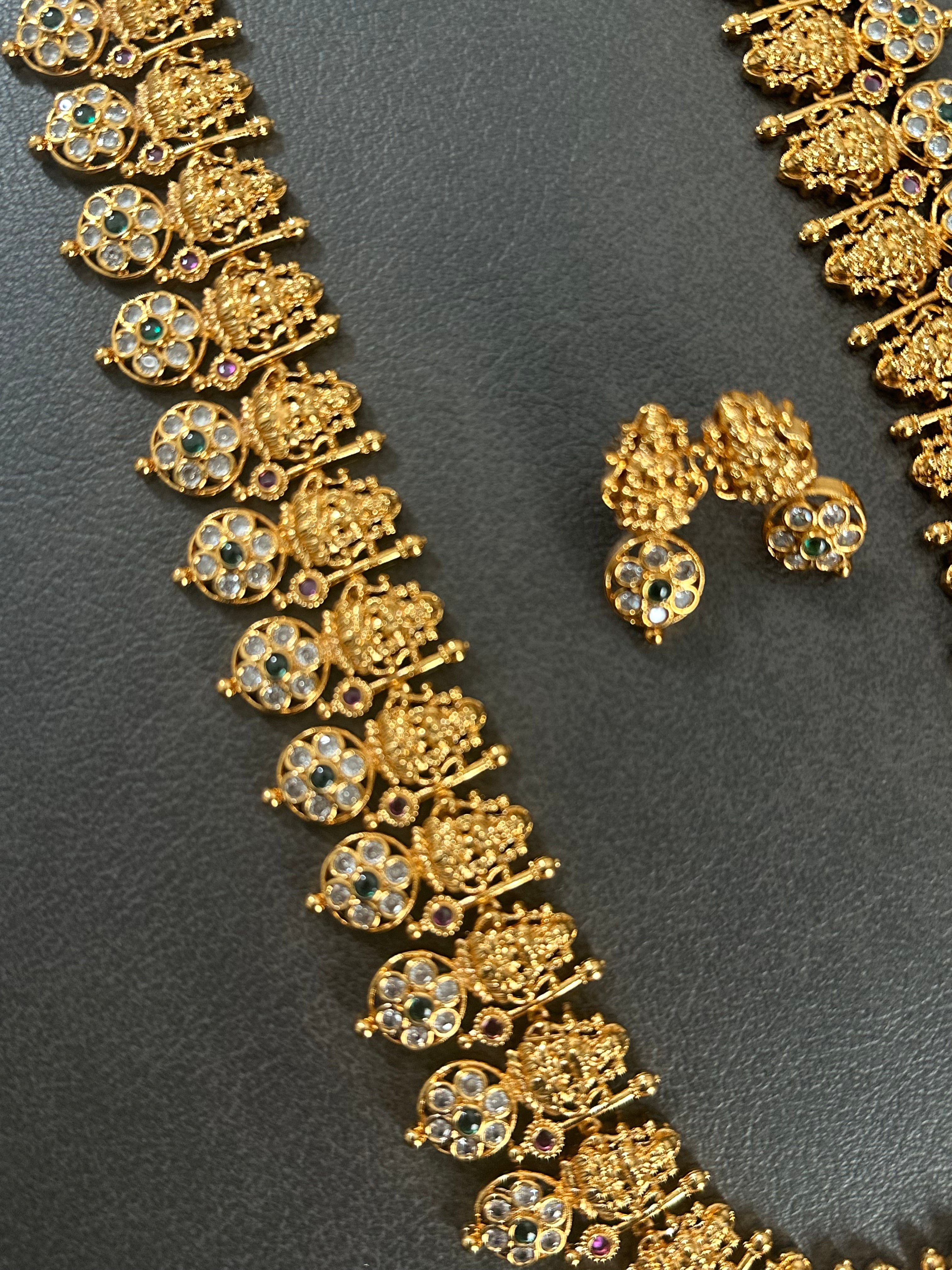 Lakshmi Design Kaasu Mala  Necklace Set Long With Earrings