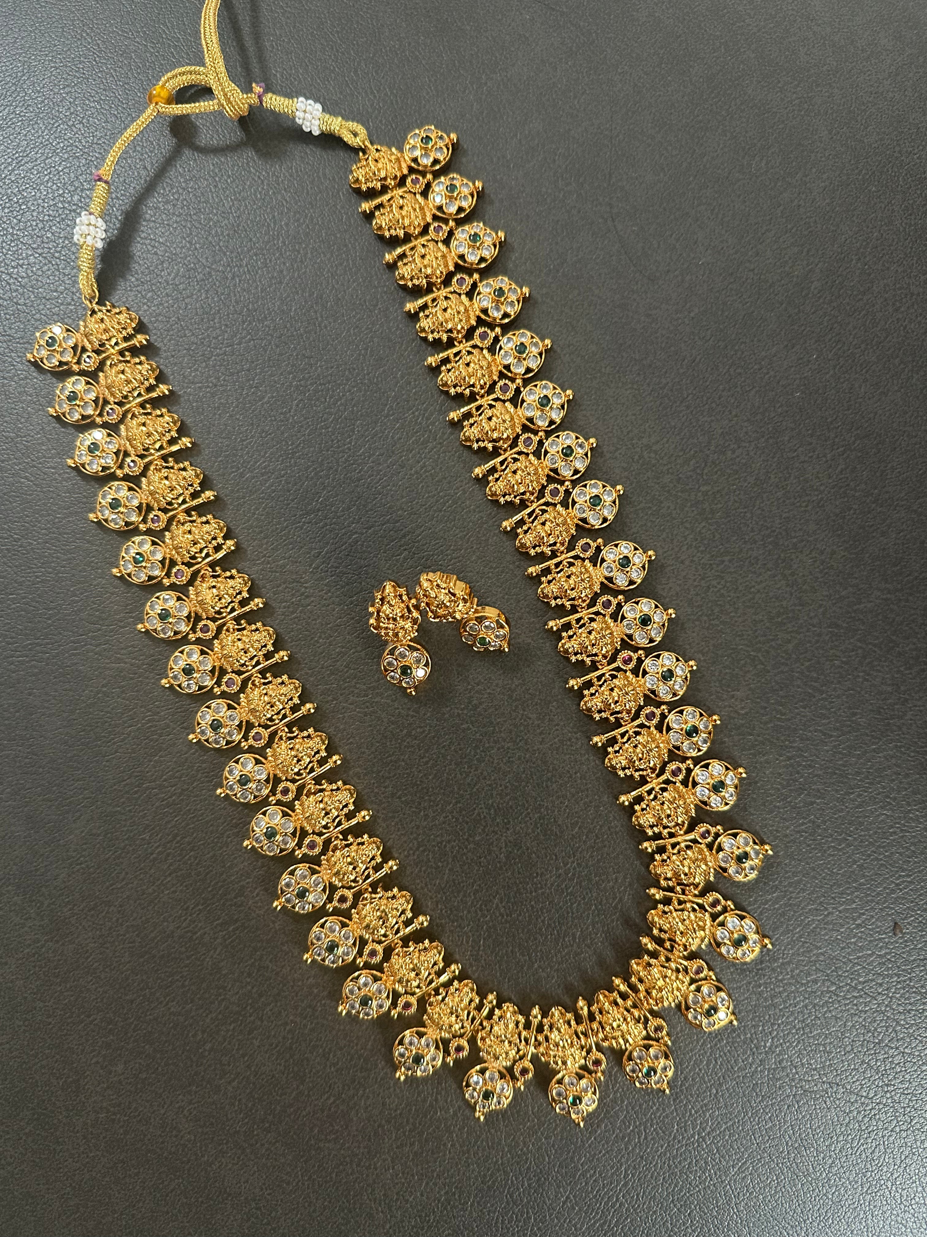 Lakshmi Design Kaasu Mala  Necklace Set Long With Earrings