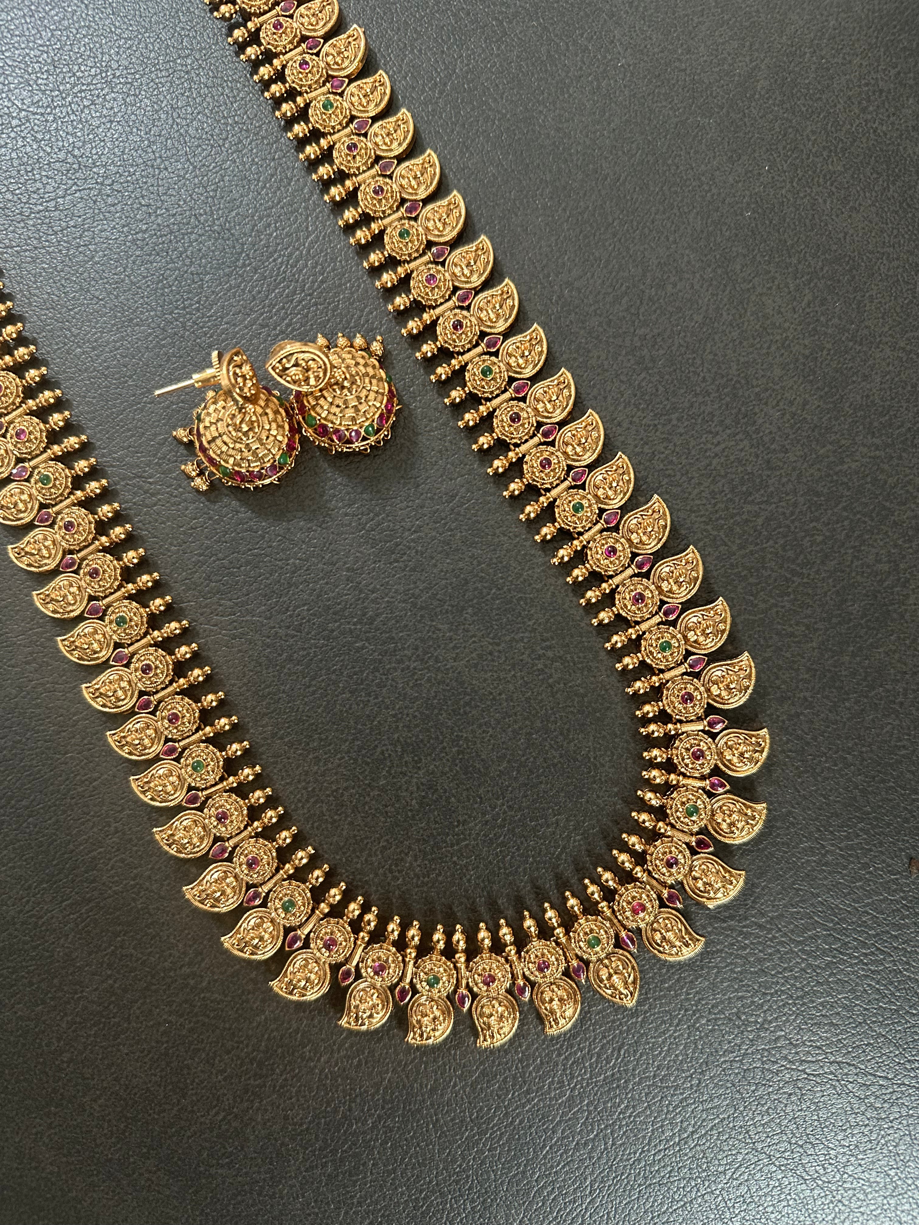 Traditional Mango Design Mala With Cute Jhumkas