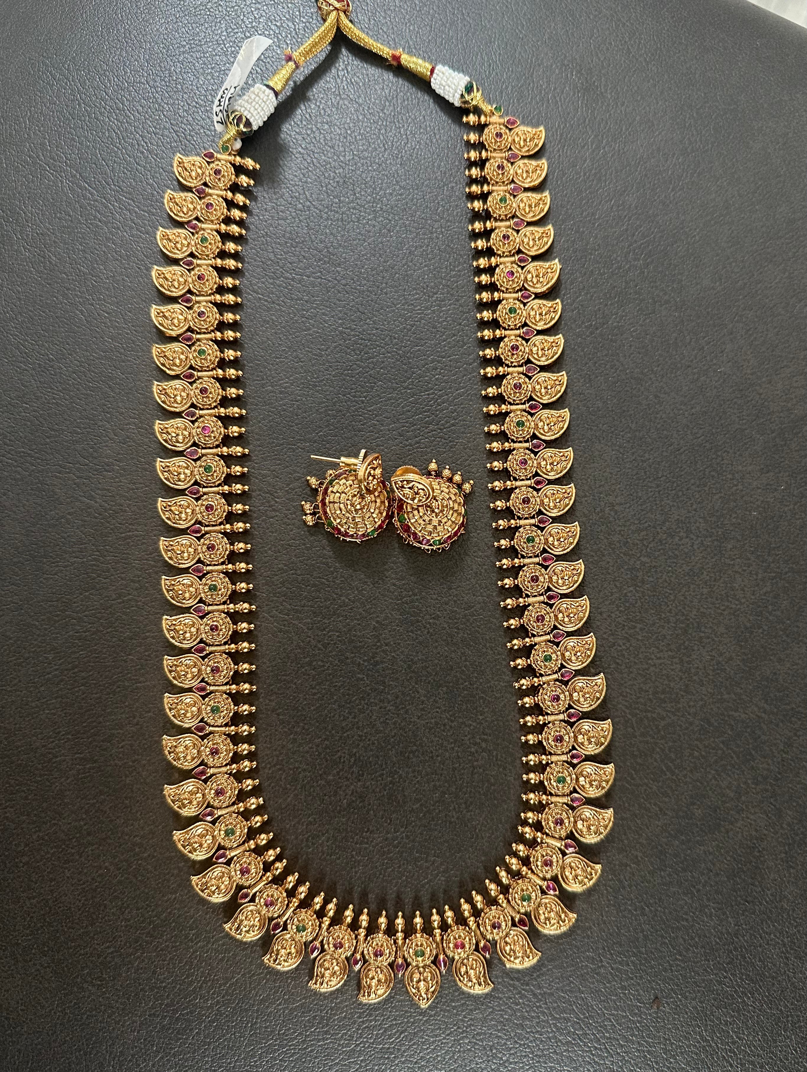 Traditional Mango Design Mala With Cute Jhumkas