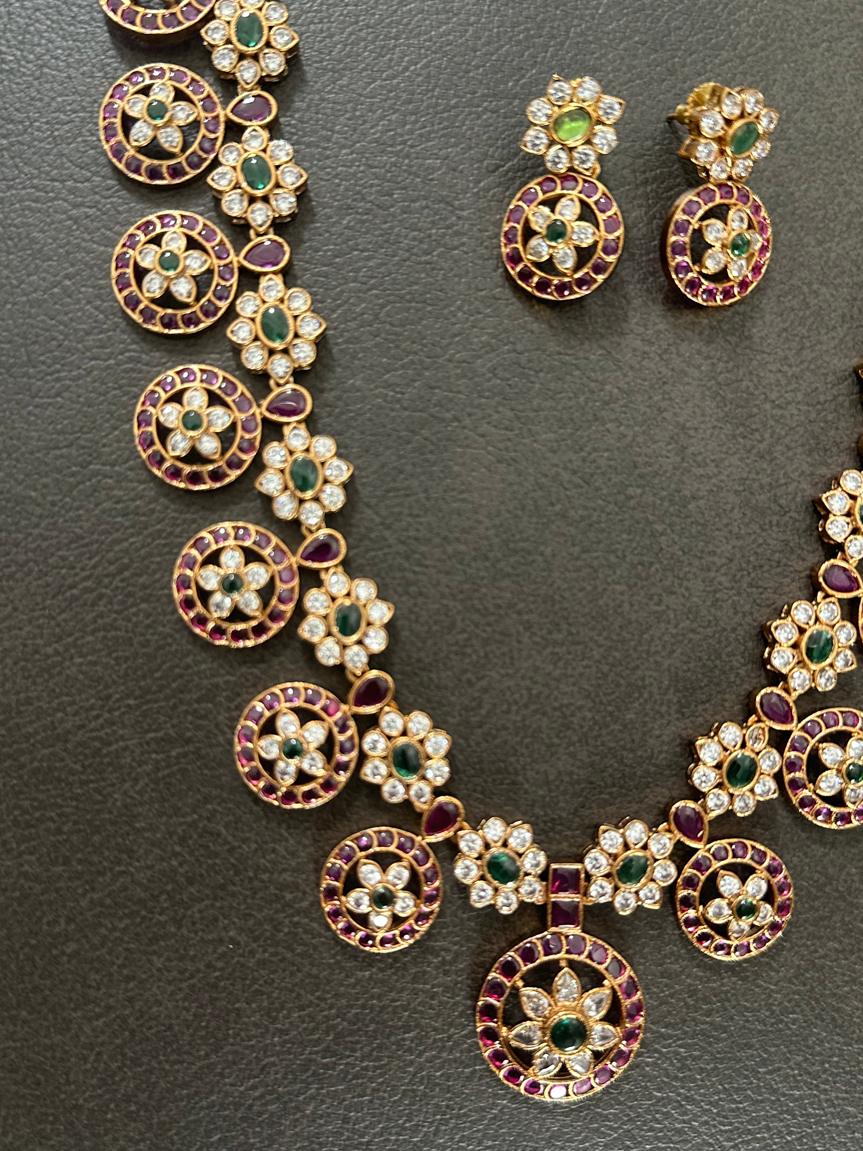 Traditional Coin Design Necklace Set With Earrings - Kaasu Model