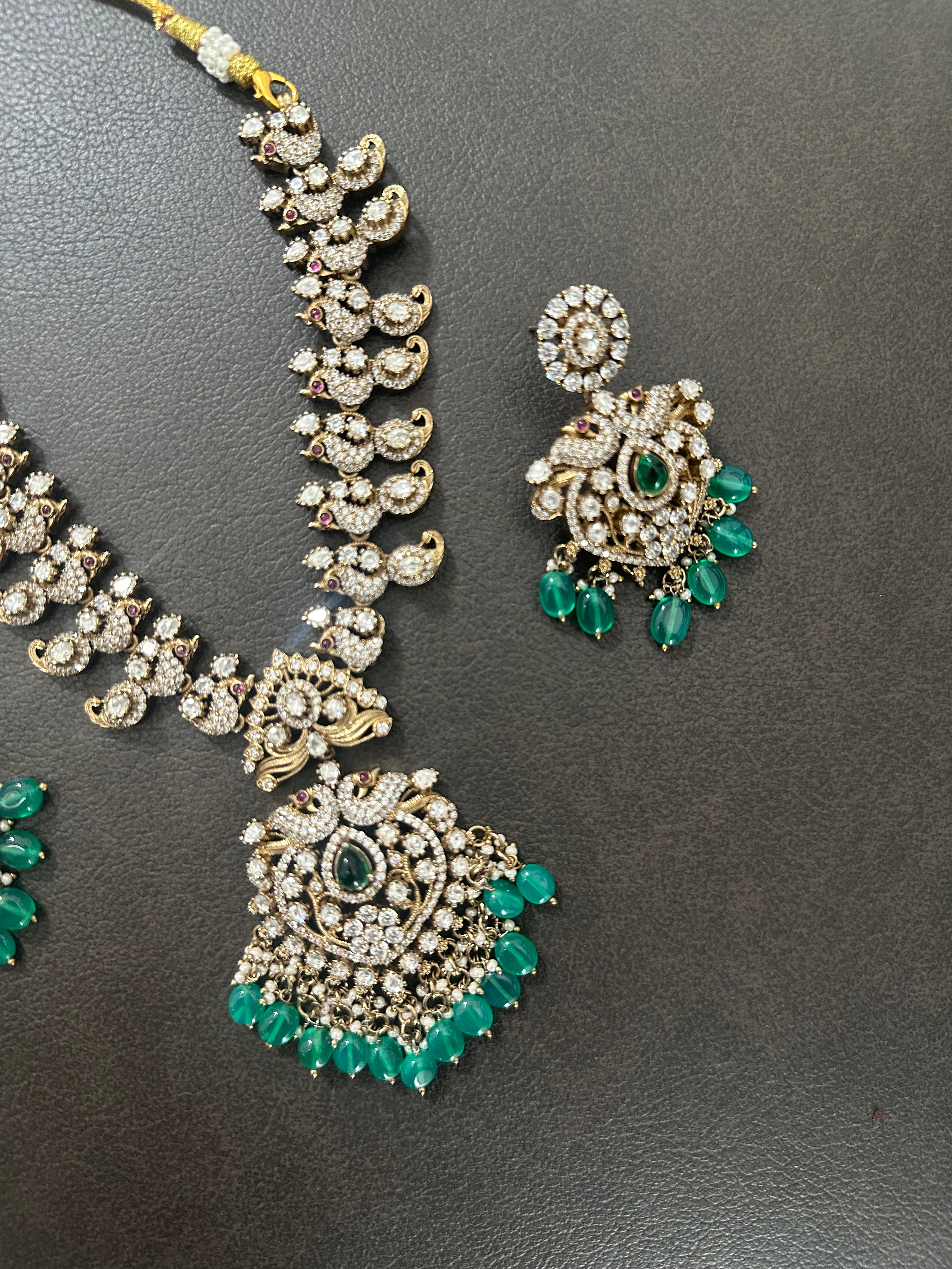 Green Mossonite Stone Necklace Set With Earrings