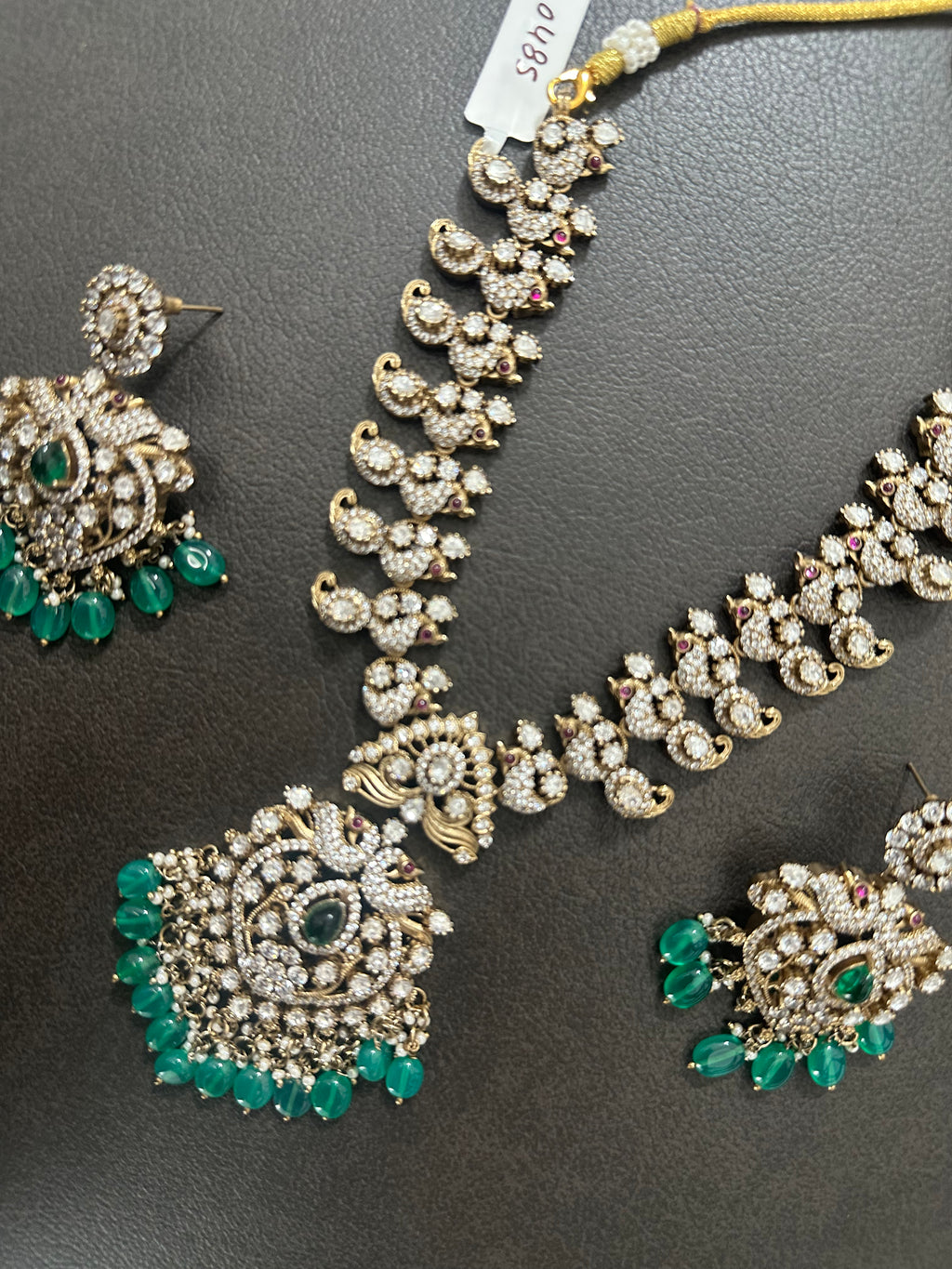 Green Mossonite Stone Necklace Set With Earrings