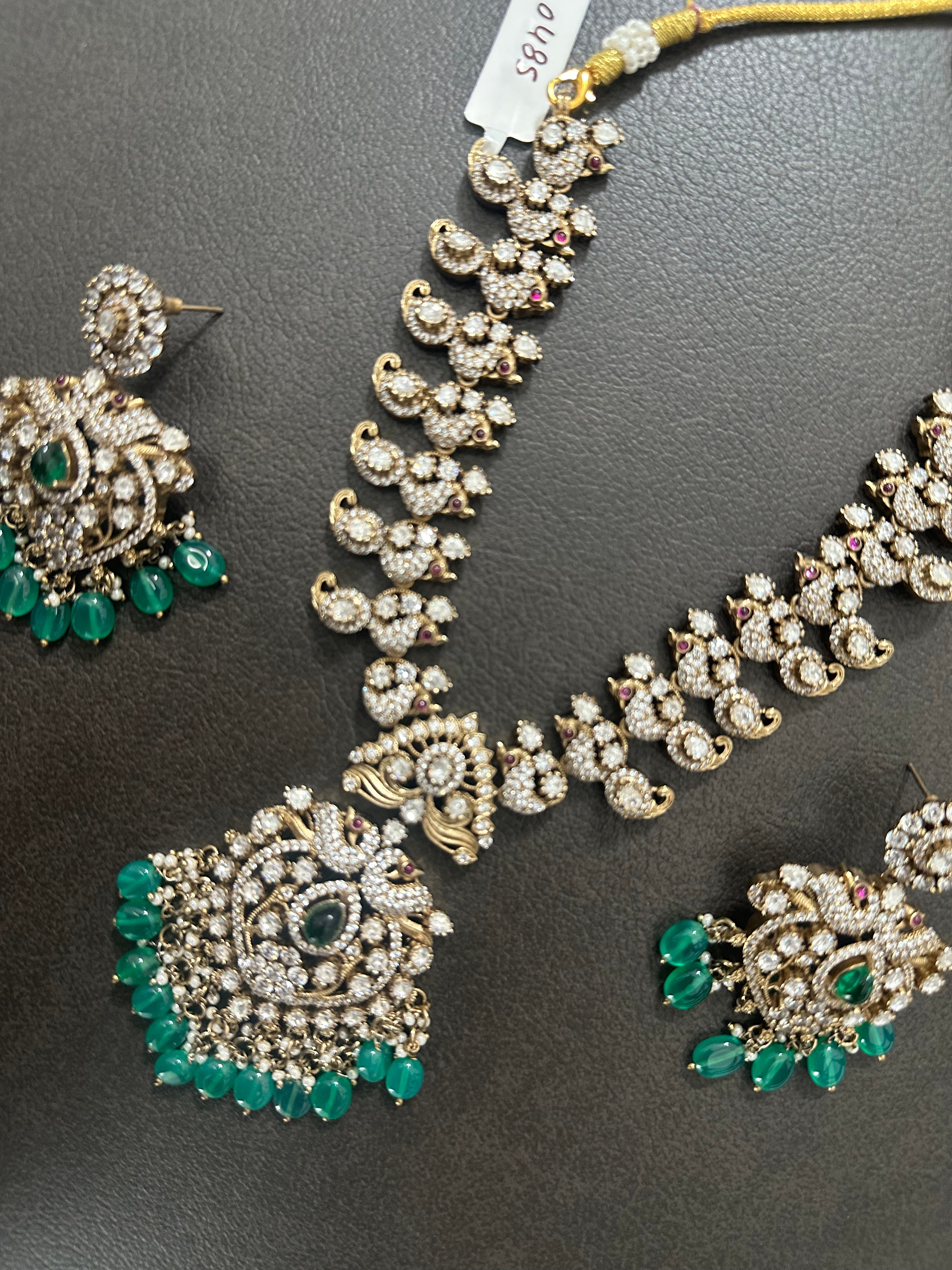 Green Mossonite Stone Necklace Set With Earrings